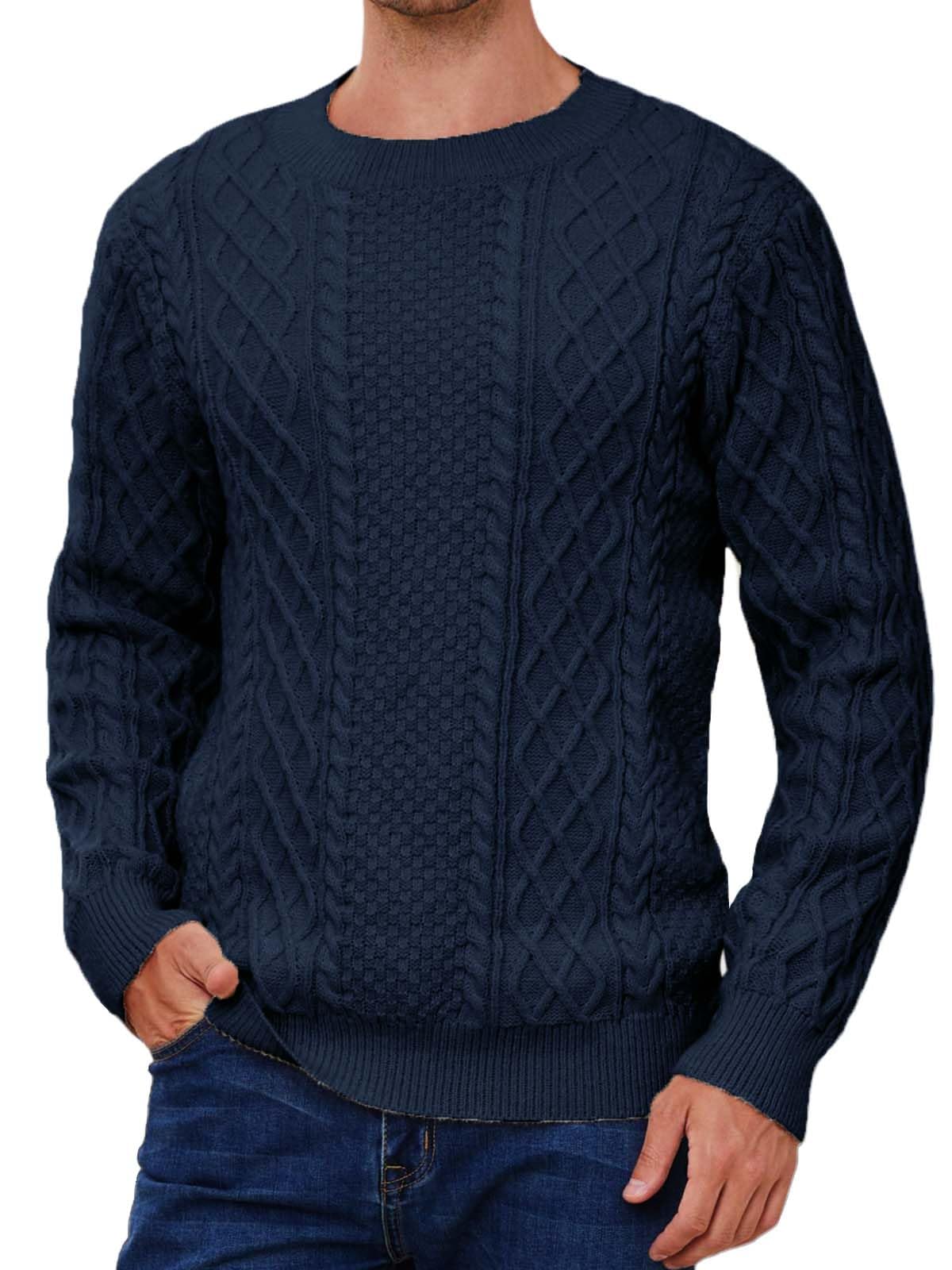 Vinsekep Men's Irish Knit Sweaters Cable Jacquard Pullover Sweater Unisex Woven Crewneck Knitted Top