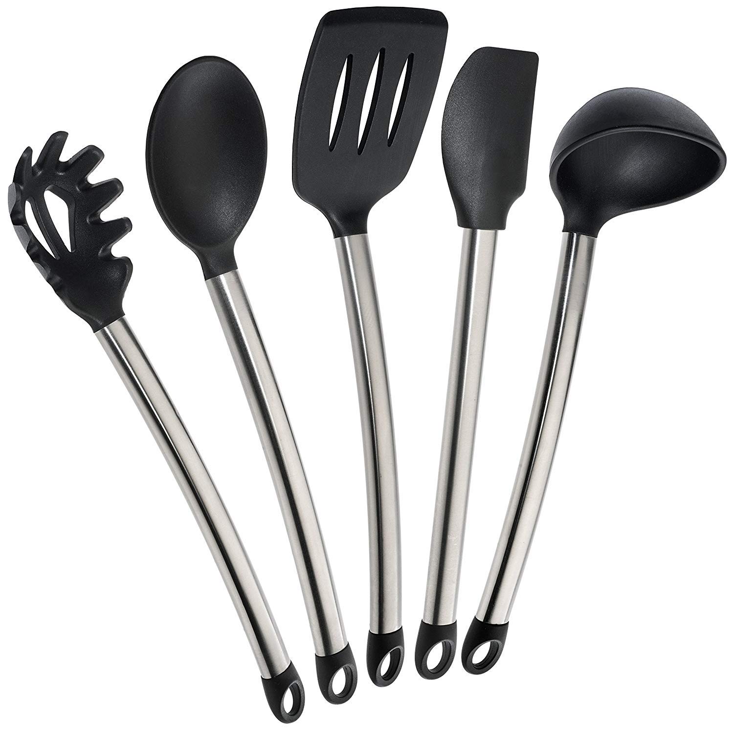 Baskety Steel Stainless Kitchen Utensils, 5 Piece Silicone Cooking