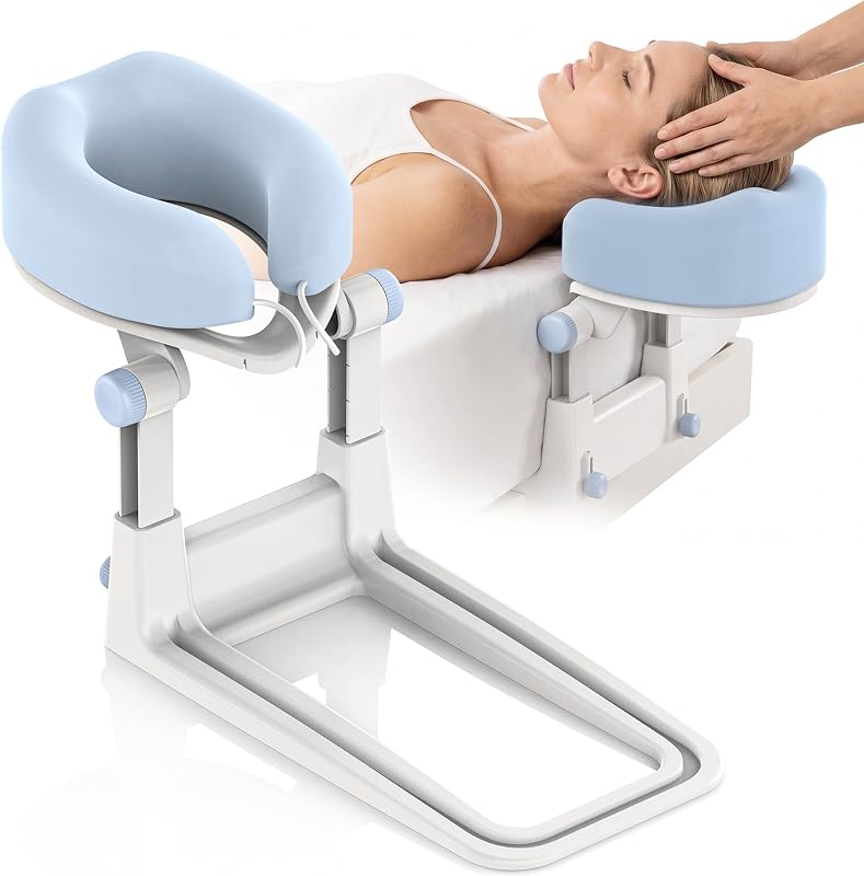 Encosto de cabeça AIRHOP para cama com altura ajustável e almofada facial, azul