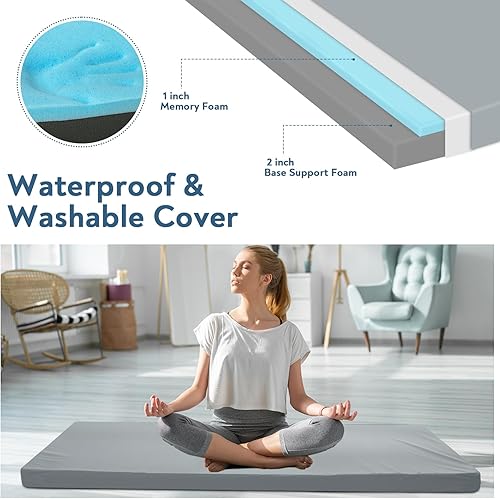 Miniatura 3 de Protector de colchón de espuma viscoelástica para catre de campamento con funda impermeable, parte inferior antideslizante de 3 pulgadas gruesa para