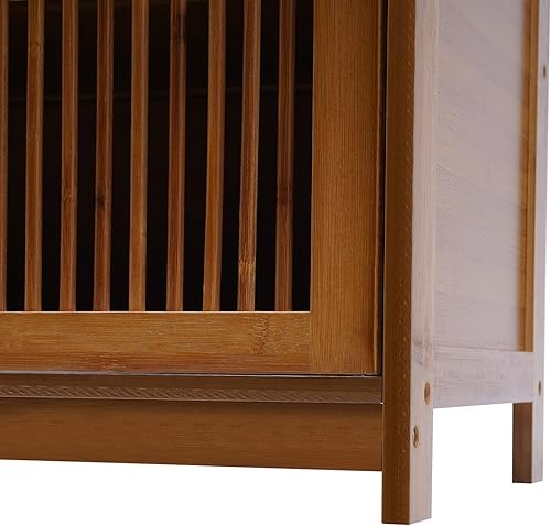 Miniatura 7 de Gabinete de almacenamiento de zapatos de bambú de 3 niveles, organizador de zapatos con 1 cajón y puerta de persiana, estante para zapatos para 25