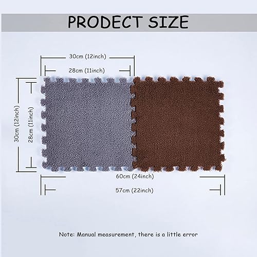 Miniatura 6 de Tapete de espuma de rompecabezas de felpa de 16 piezas, azulejos cuadrados entrelazados esponjosos, tapetes suaves para escalar, alfombra de área