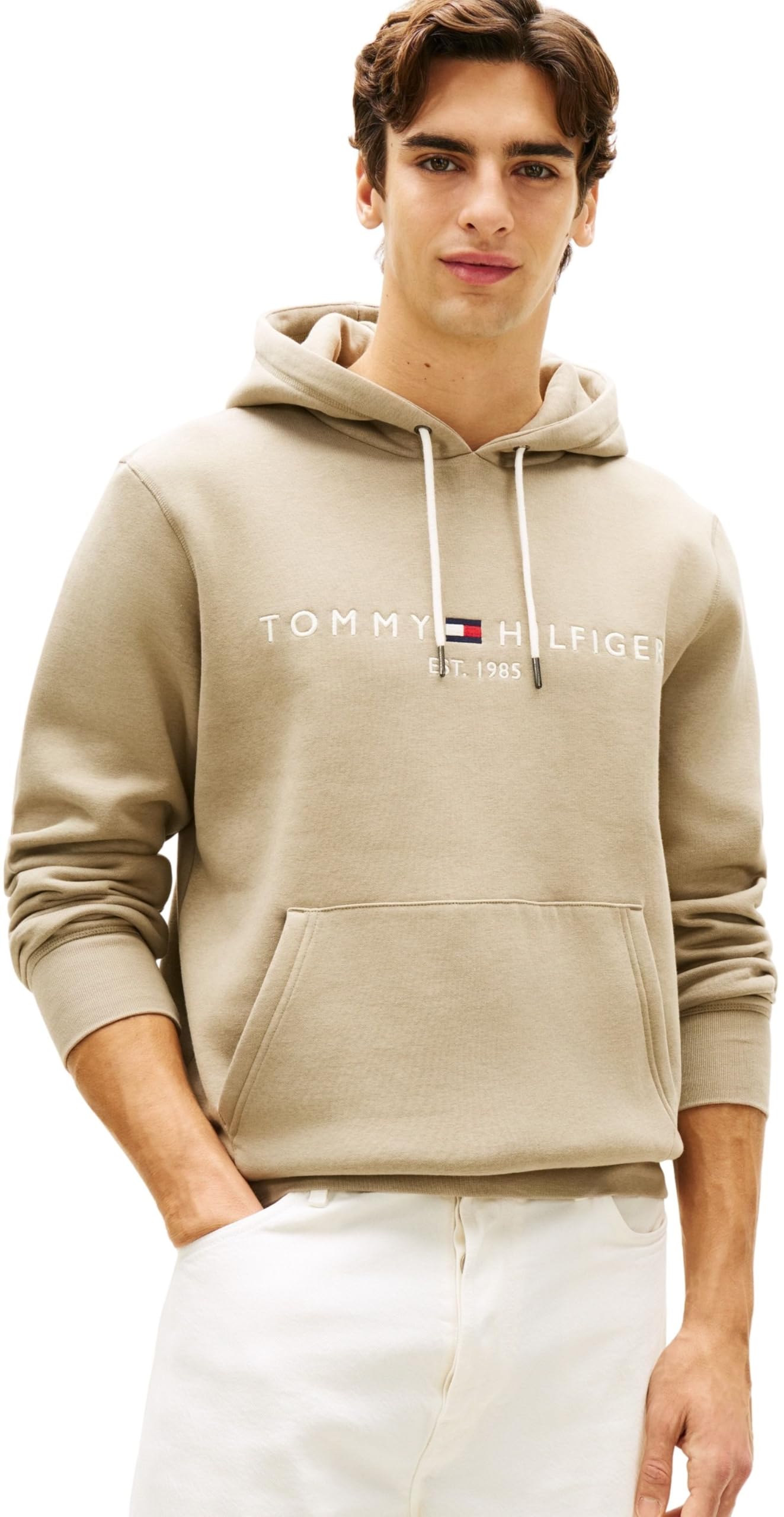 Tommy Hilfiger Men's Beige Logo Hoodie in Size M, Sports Direct