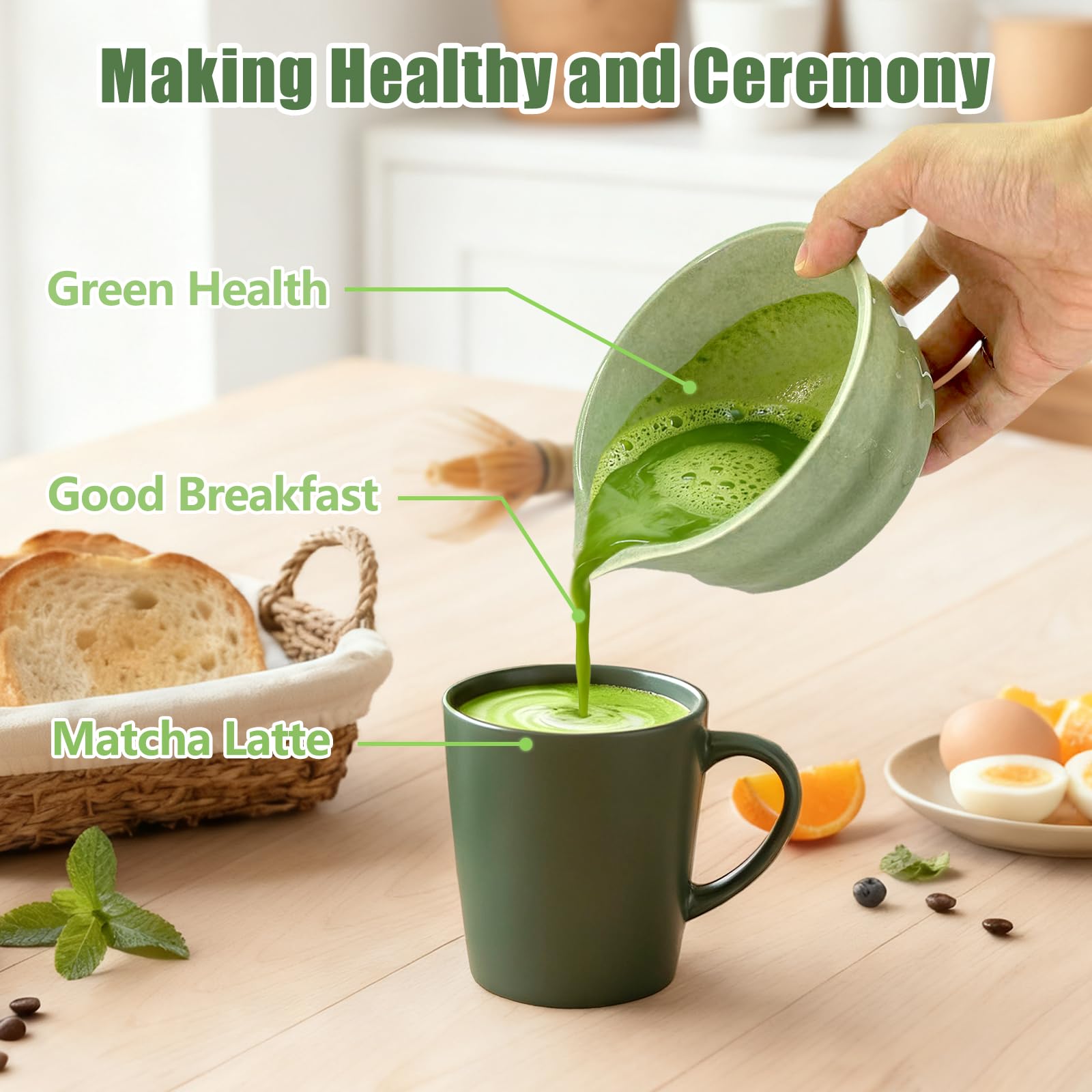 Trzepaczka do matchy, EnGiTores 6-częściowy zestaw ceramicznych matcha, zestaw do matchy na ceremonie, zestaw do przygotowania śniadania/matcha latte, trzepaczka do matchy z 2 filiżankami do matchy