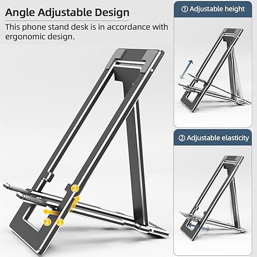 Miniatura 3 de Soporte para teléfono celular, totalmente plegable, altura ajustable, soporte de teléfono de aleación de aluminio para escritoriooficina, compatible