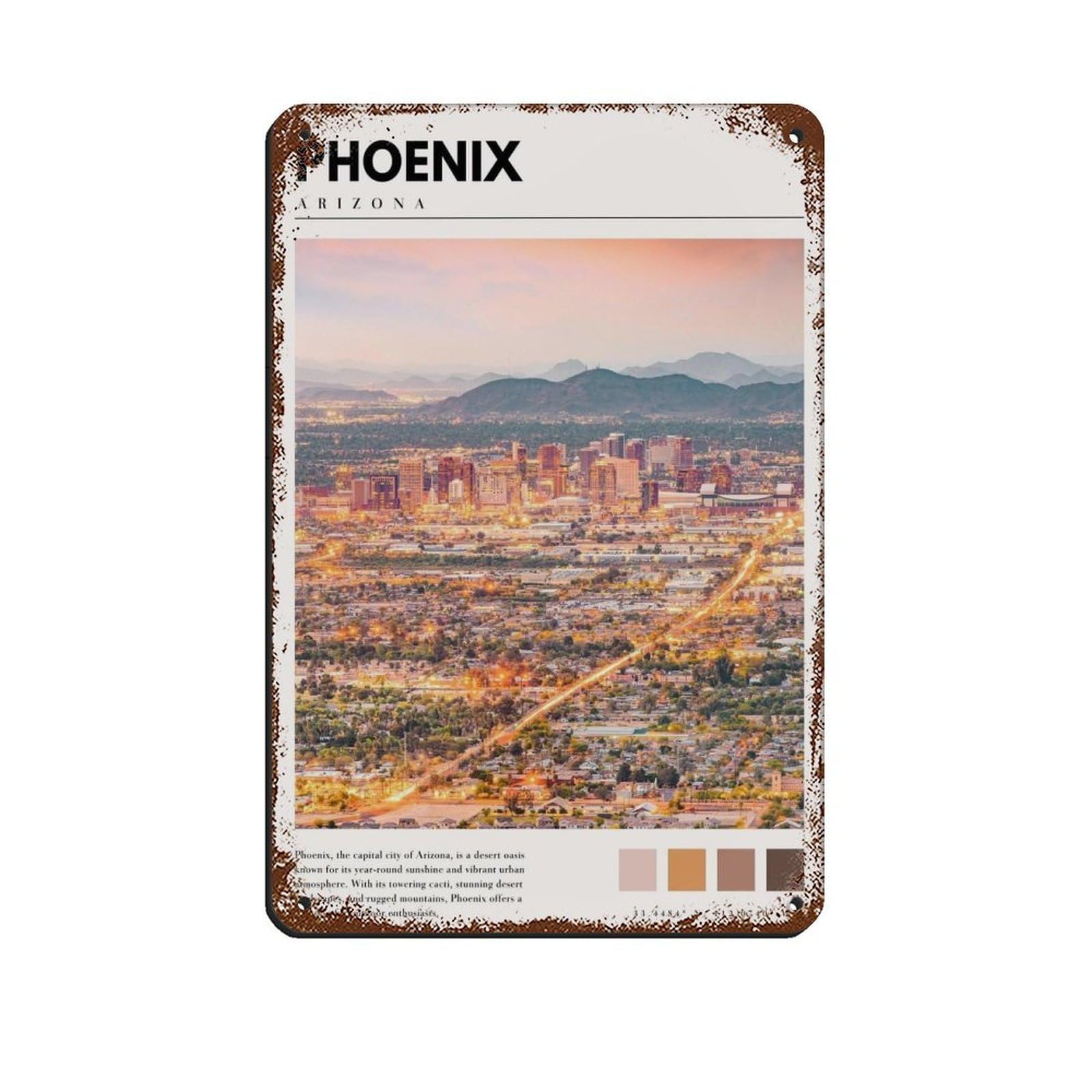 Phoenix Downtown City Poster Phoenix Art Arizo Tin Sign Vintage Metal Pub Club Cafe Bar Home Wall Art Decoration Poster Retro 8x12inch(20x30cm)
