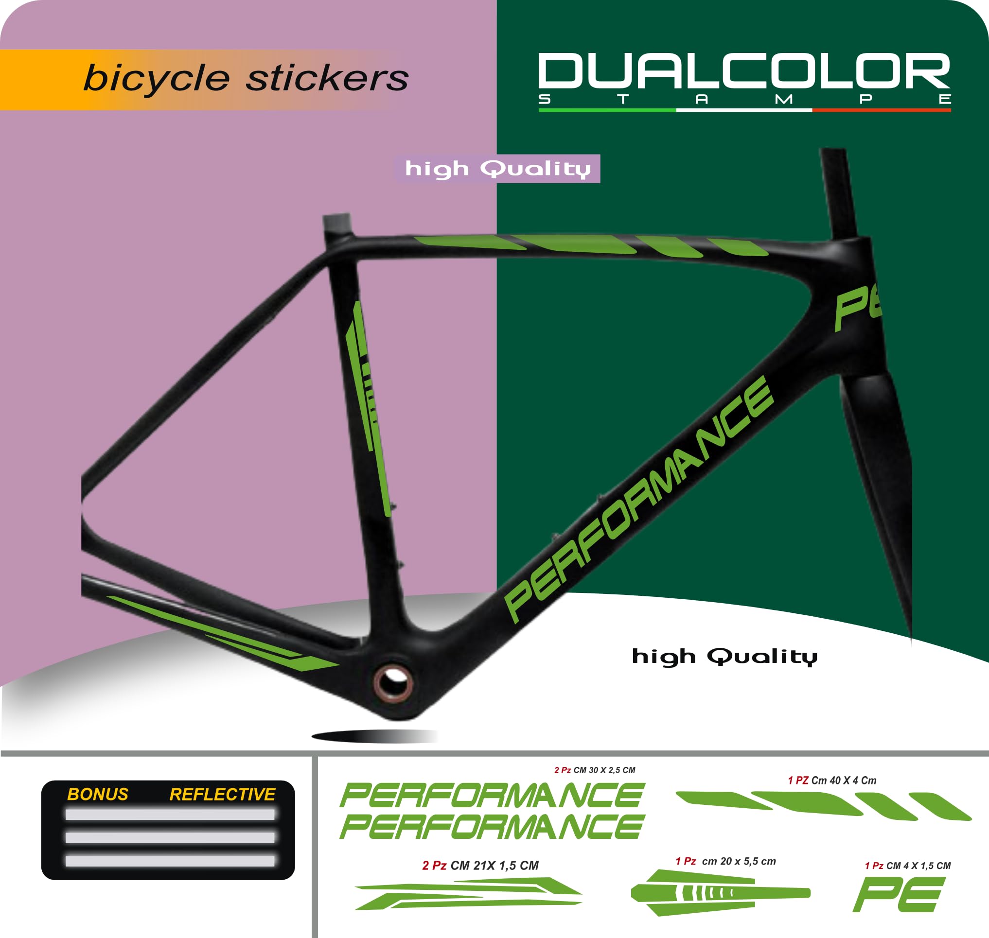 Set 7 Adesivi Stickers Decal Telaio Bici Bicicletta adesivi telaio MTB BDC Universale Protezione COD. B0174 (LIME 64)
