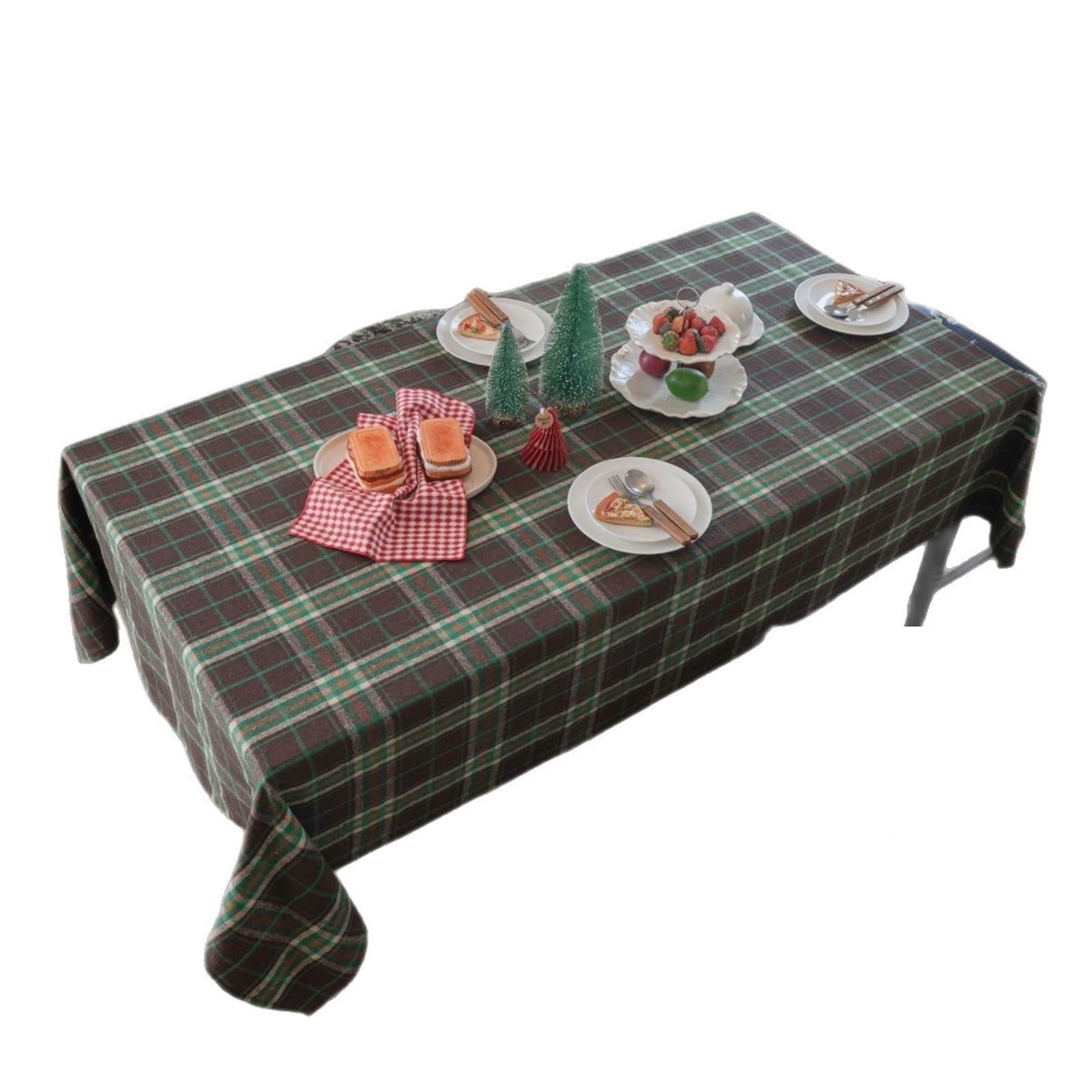 HYFEUOKF Green Plaid Christmas Tablecloth Thick Winter(140-140cm)