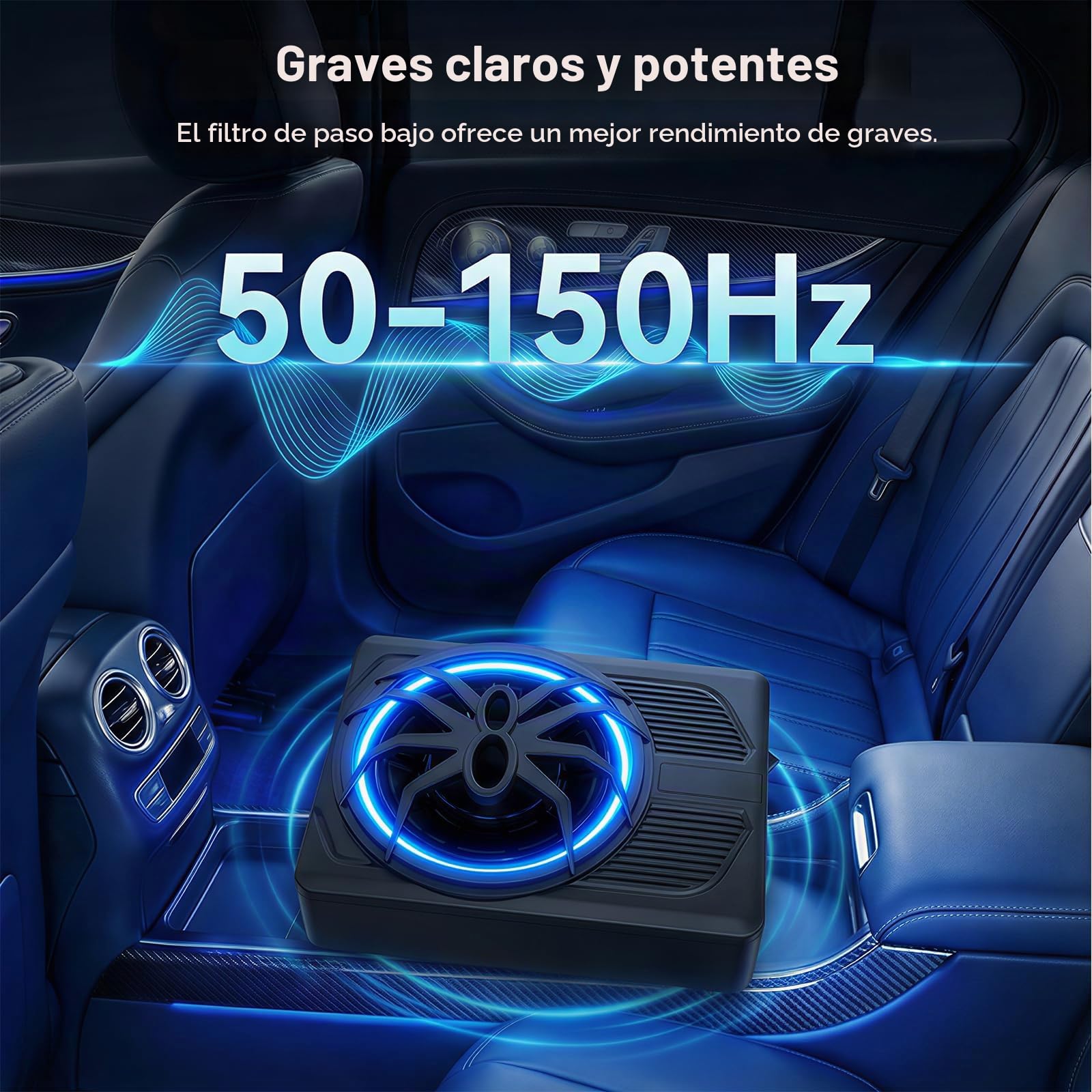 OiLiehu Subwoofer para Coche de 10 Pulgadas y 1000W, Subwoofer con Sonido Envolvente Estéreo, Amplificador de Audio Integrado, Entradas de Bajo y Alto Nivel, con Luz Ambiental LED Azul