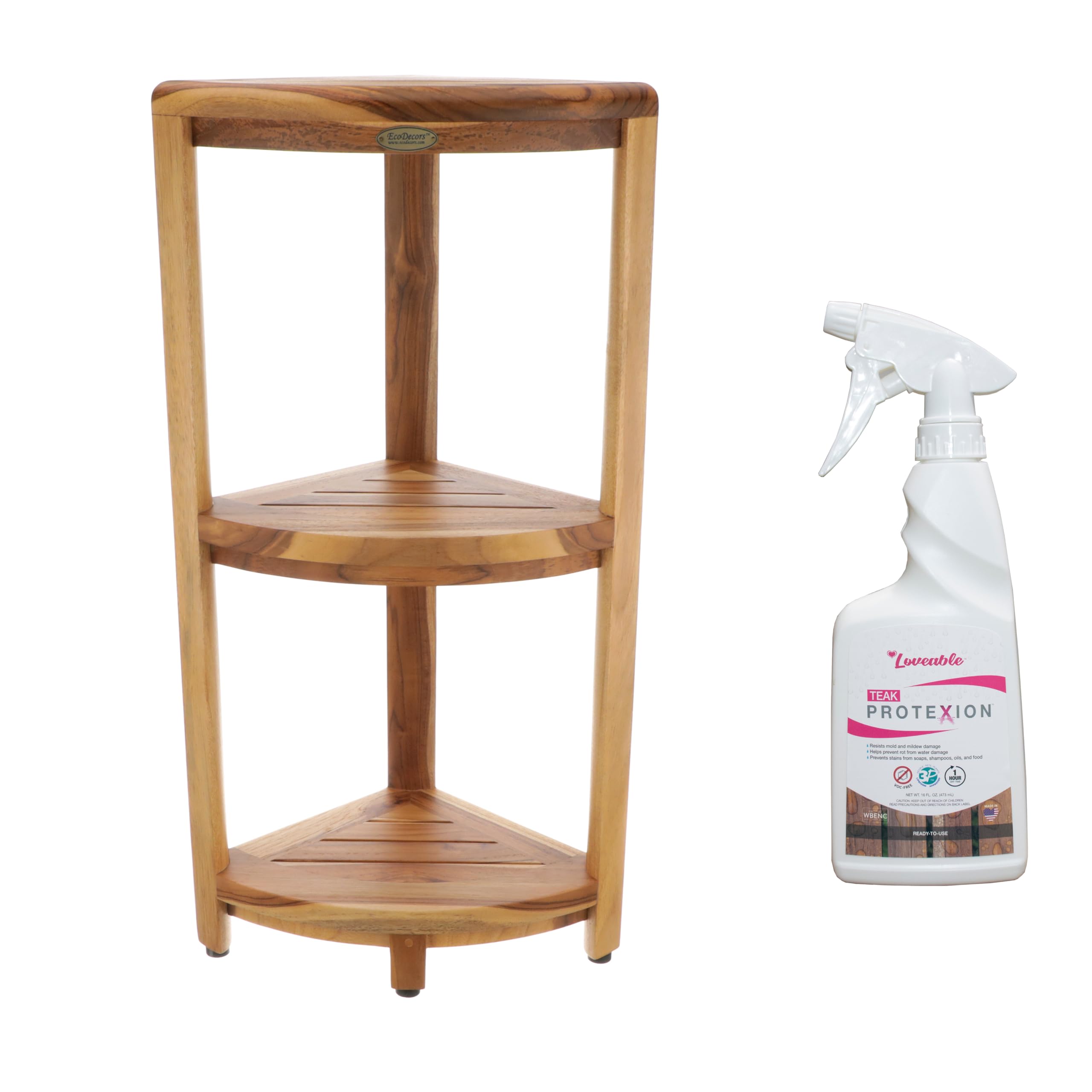 EcoDecors Snazzy Corner Teak Shower Corner Shelf with Loveable Protexion