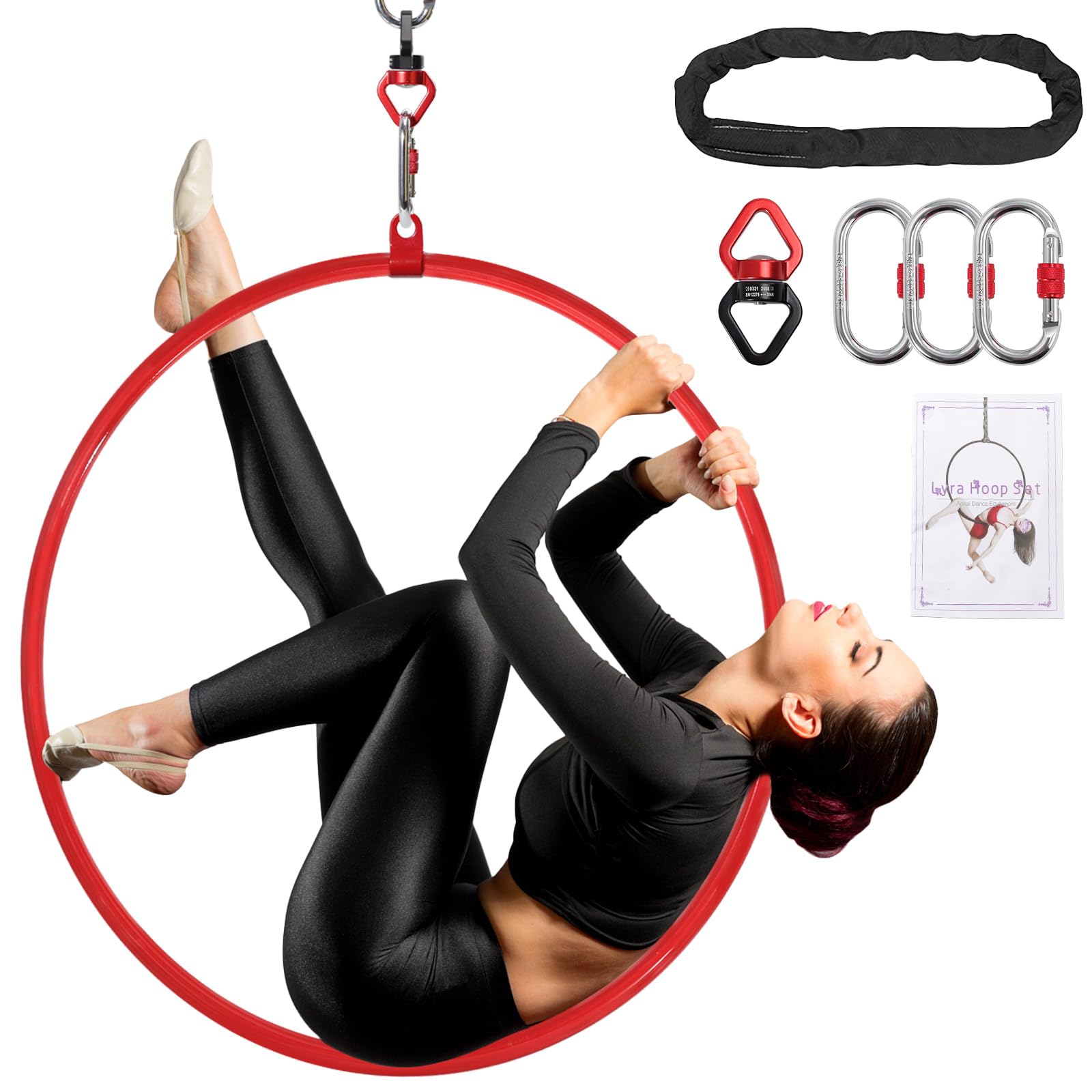 dasking premium red aerial hoop kit 85cm (33.5")/90cm (35.4") single-point ring, professional aerial ring set, 2-ton safety system & glossy finish