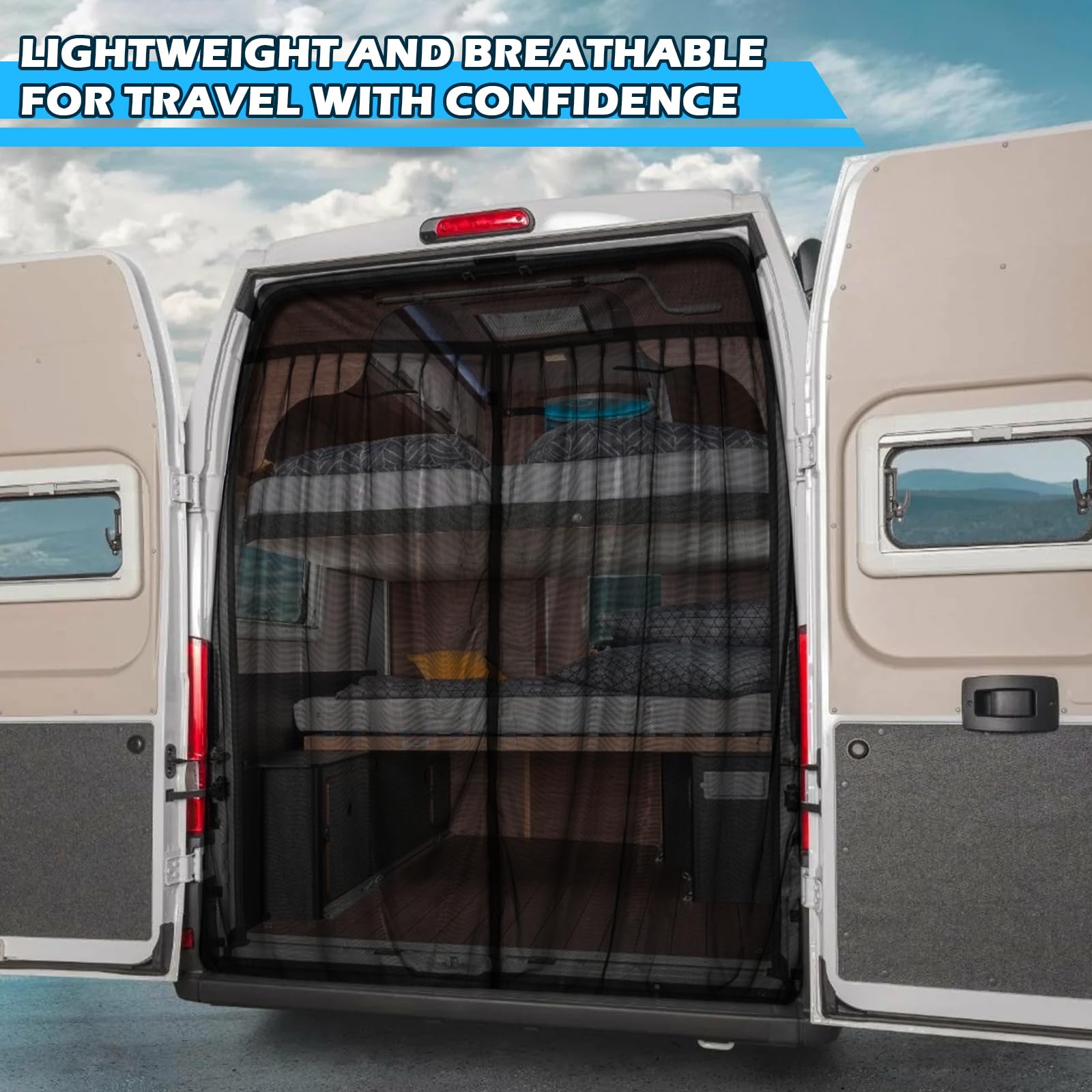 Insektennetz Ersatz für FIAT Ducato/Peugeot Boxer/Citroen Relay 2006-2024 (X250/X290 H2/H3/L2L3L4), Auto Hintertür Heckklappe Insektennetz, Einschichtiges Netz Magnetische Moskitonetze Atmungsaktiv