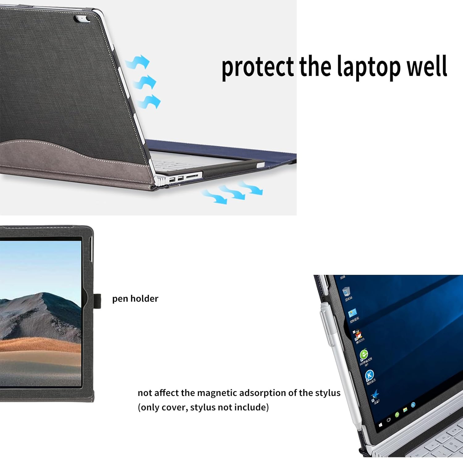 Case for Microsoft Surface Book 3 2 1 13.5 inch Laptop Detachable PC Cover Notebook Sleeve Computer Bag with Stylus Holder (Grey, 13.5)