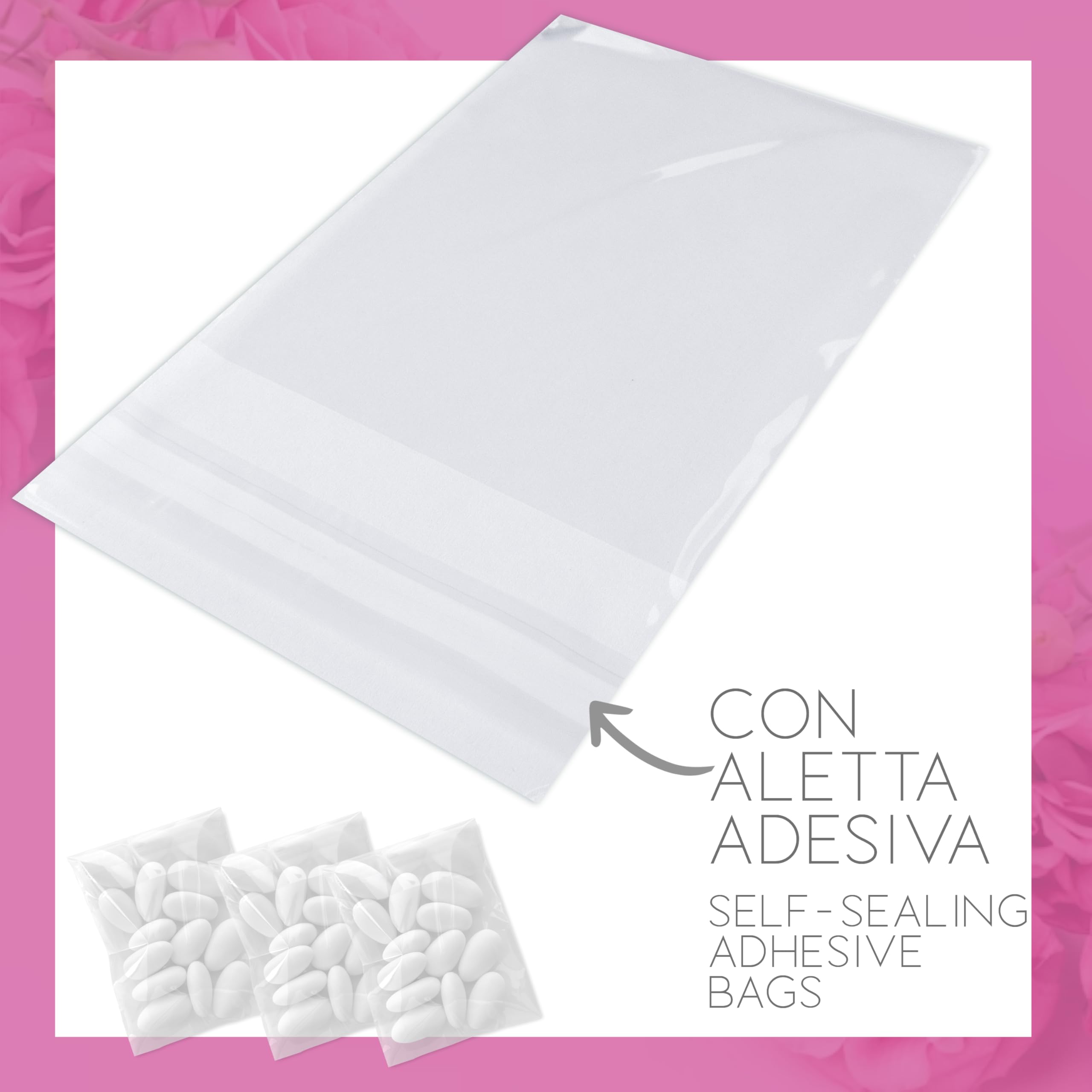 Bustine Trasparenti 8x10cm - 100 Pezzi Con Chiusura Adesiva Per Confetti E Bomboniere - Foto 3
