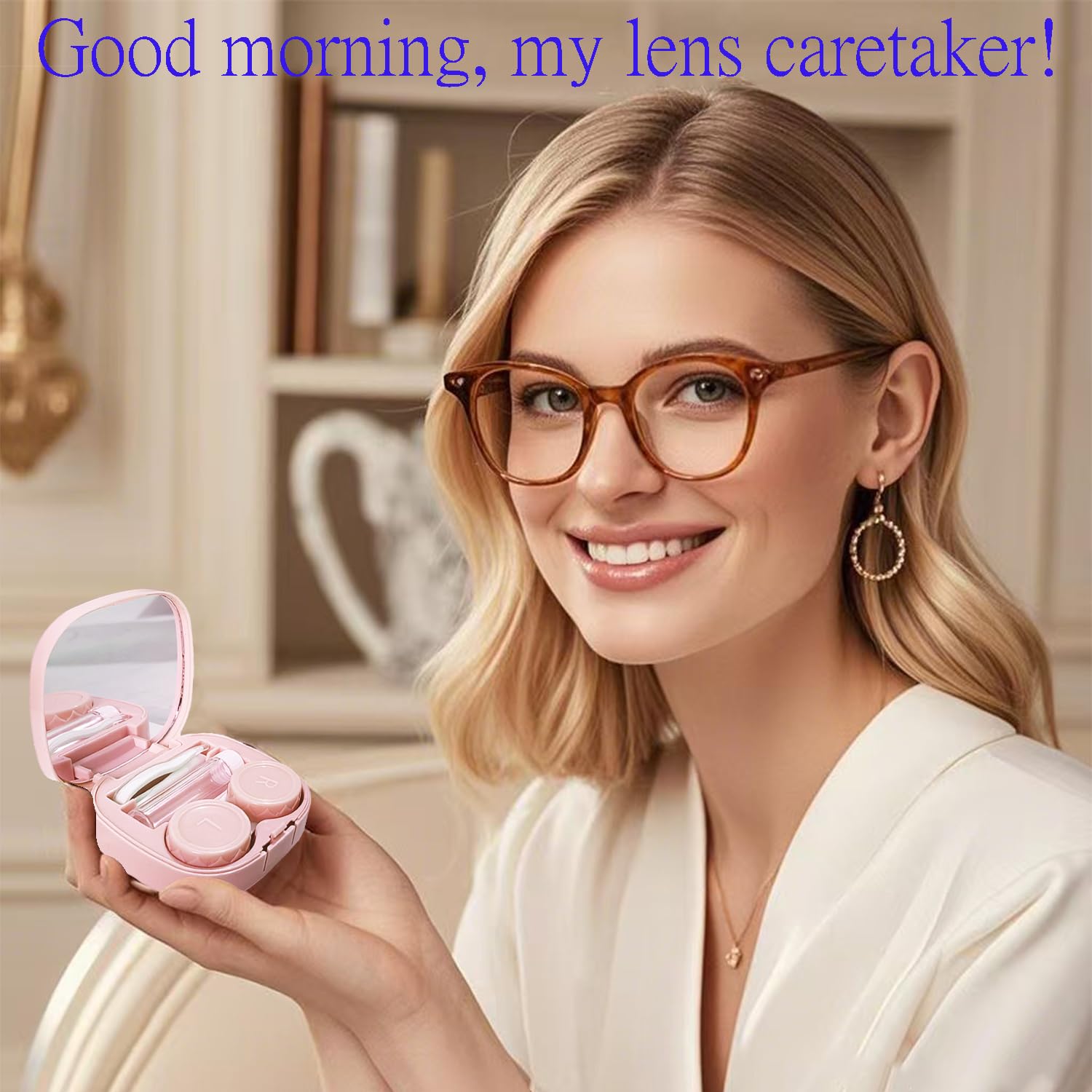 Kit de estuche para lentes de contacto con arandela limpiadora, kit de herramientas de extracción de aplicador de lentes de contacto con botella de solución de espejo para uso diario y