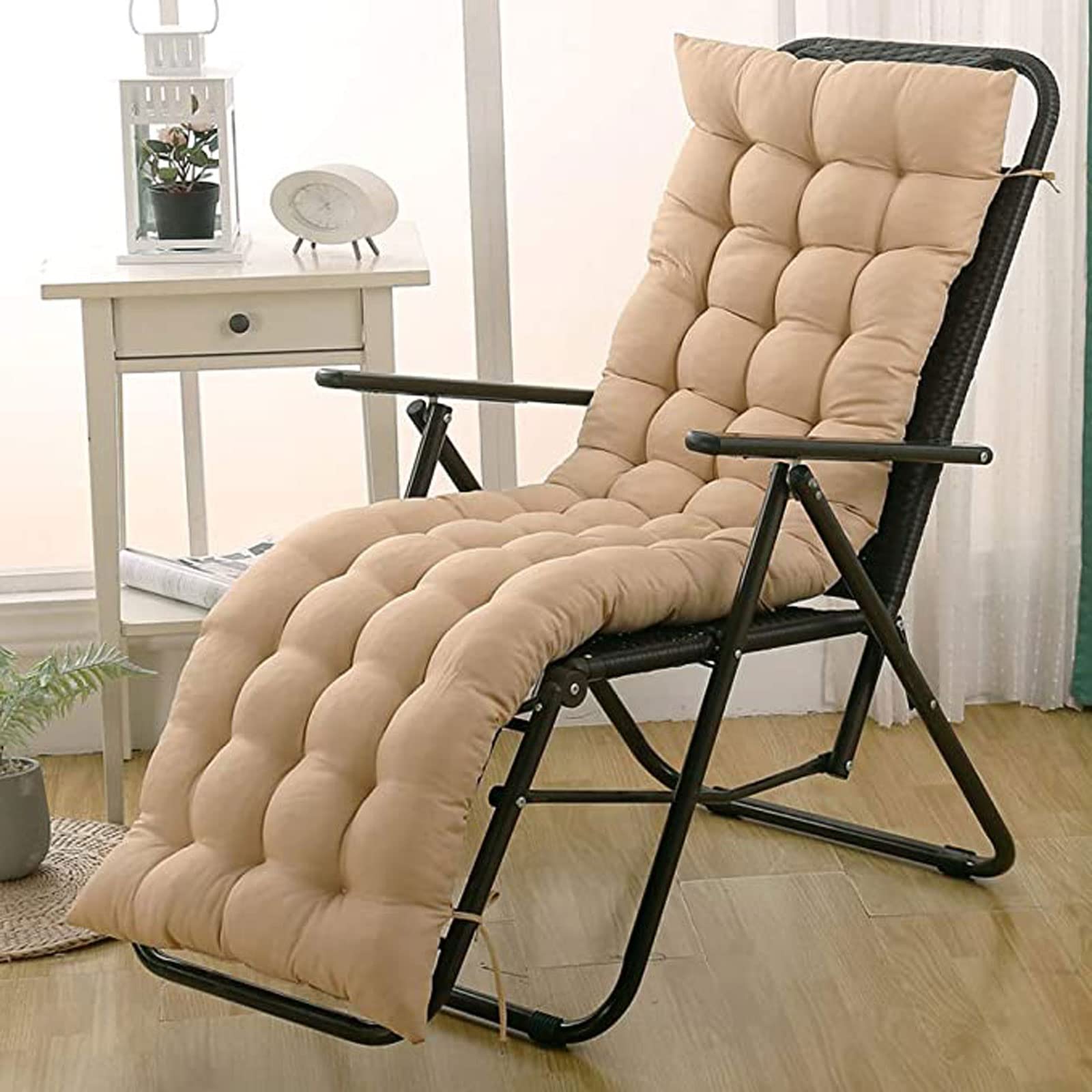 Poduszki na leżaki Poduszki na krzesła wypoczynkowe Grube poduszki na leżaki tarasowe Poduszki na krzesła z wikliny wewnątrz/na zewnątrz (Beige 64x22x3in)