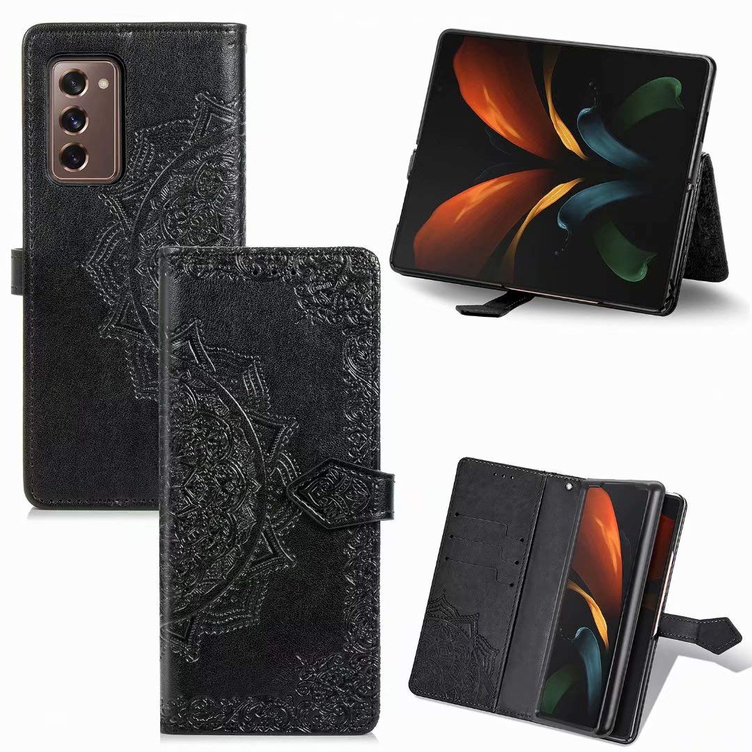 ZXL Compatible with Galaxy Z Fold 2 5G 2020 Wallet Phone Case Leather Flip Case [ID Card Holder Slots & Kickstand] Magnetic Closure Cover for Samsung Galaxy Z Fold 2 5G 2020 Black