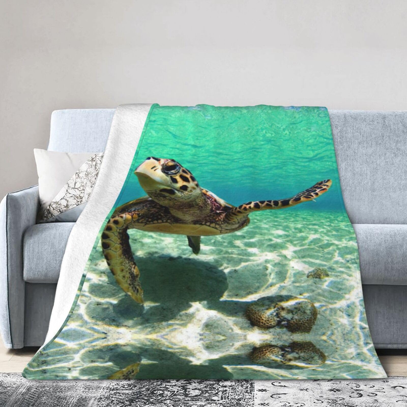 Uusnwaa Soft Cosy Fleece Warm Throw Sea Turtle. Print Blanket