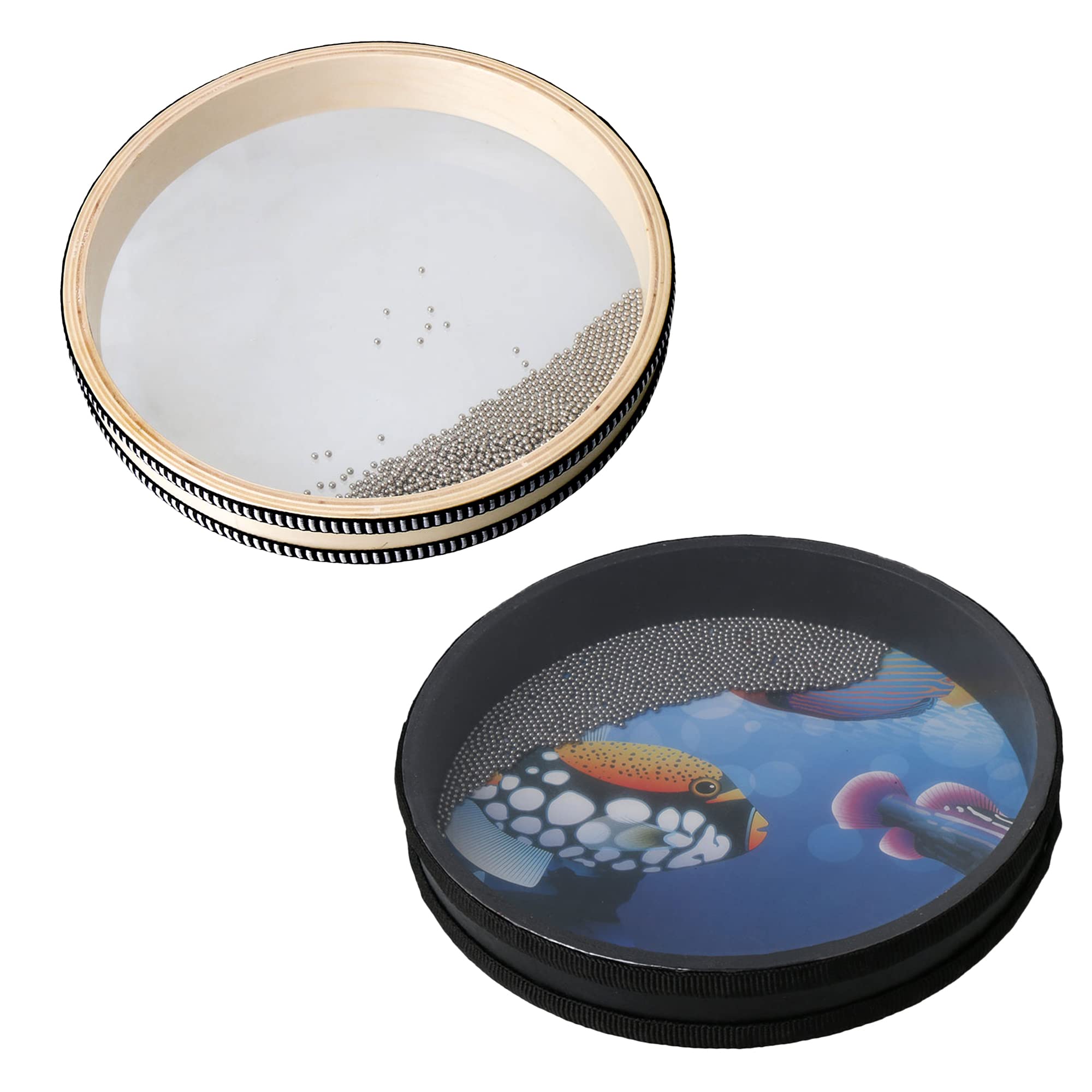 Tambor de mano de cuentas Ocean Wave de 10 pulgadas, percusiones para amantes de la música, regalos multicolor, paquete de 2