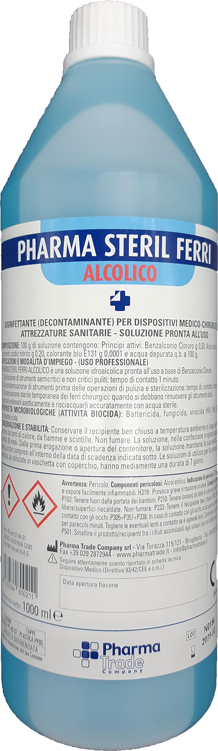 Disinfettante alcolico 1000 ml per superfici, dispositivi medici e ferri chirurgici