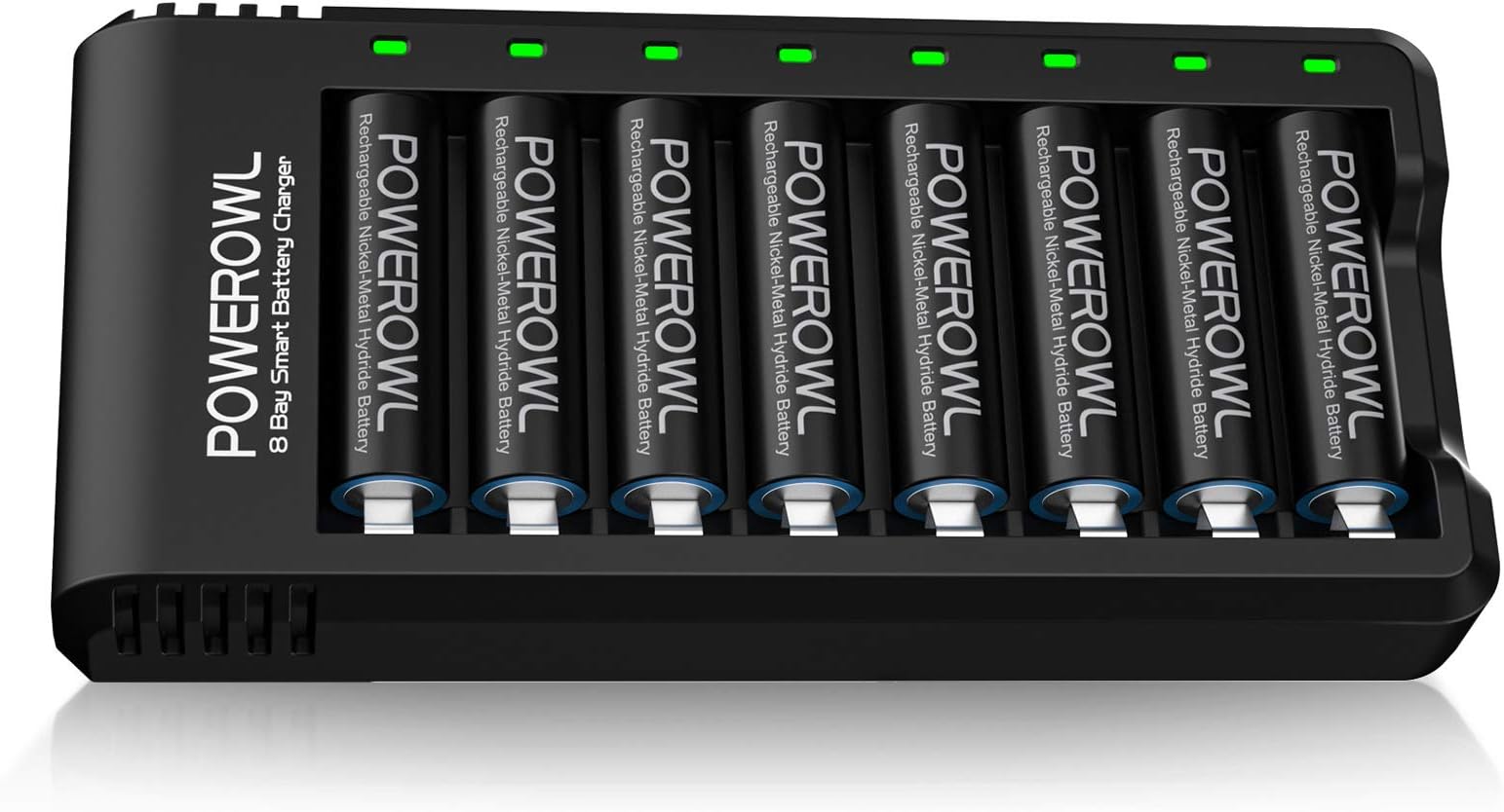 POWEROWL 8 Pcs 2800mAh AA Rechargeable Batteries with 8 Slot Smart Battery Charger Set, USB Fast Charging for Ni-MH Rechargeable Batteries