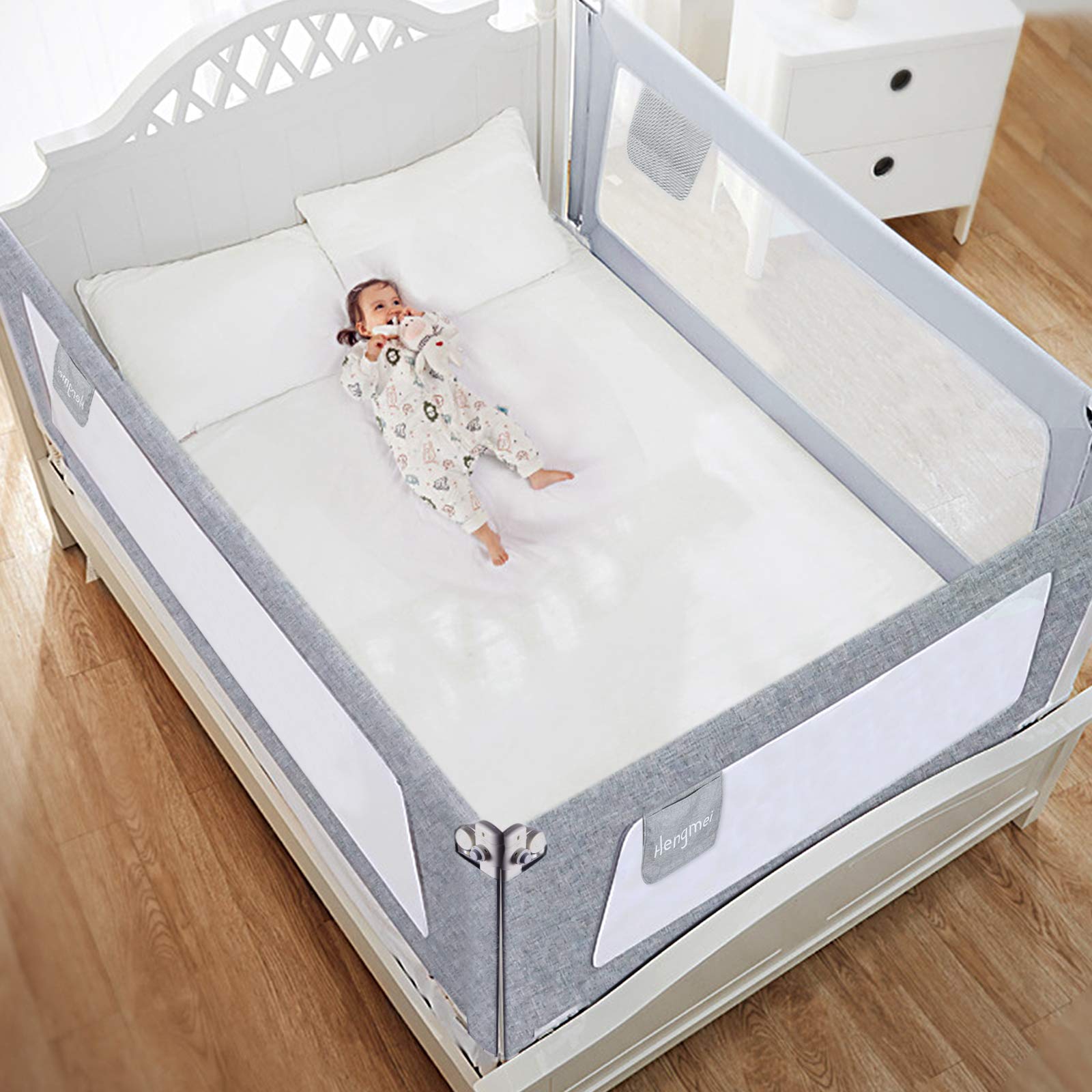 UISEBRT Sponda Da Letto Pieghevole Barriera Letto per bambini, Sollevamento Verticale, Sponda letto anti caduta con rete ariosa, 150cm