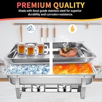 Chafing Dish Buffet Set 4 Piece 9L Stainless Steel Food Warmer for Party Buffet Banquet Dinner