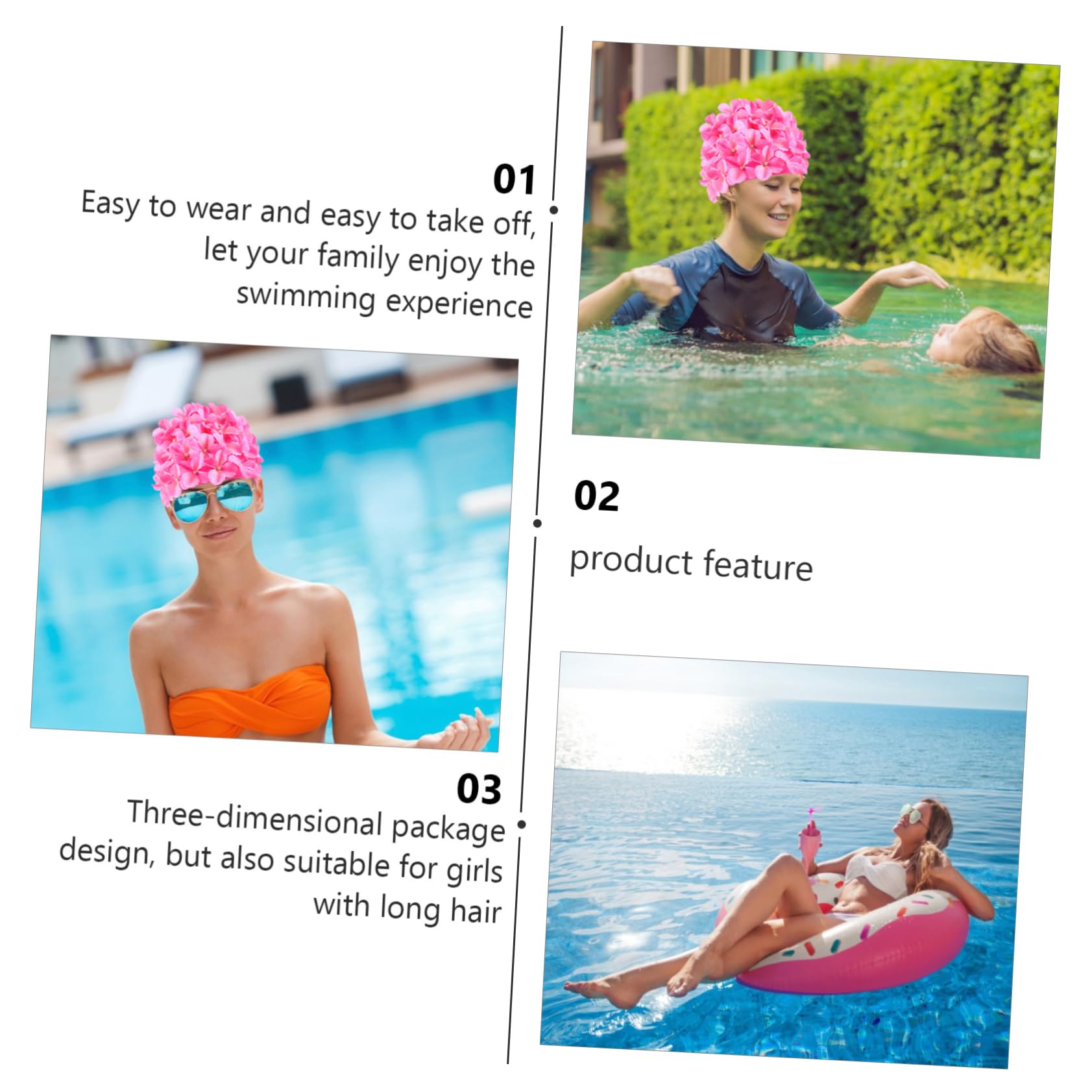 POPETPOP Lot De 3 Bonnets De Bain À Fleurs Auditive Tendance en Matériau Léger pour Cheveux Et Oreilles