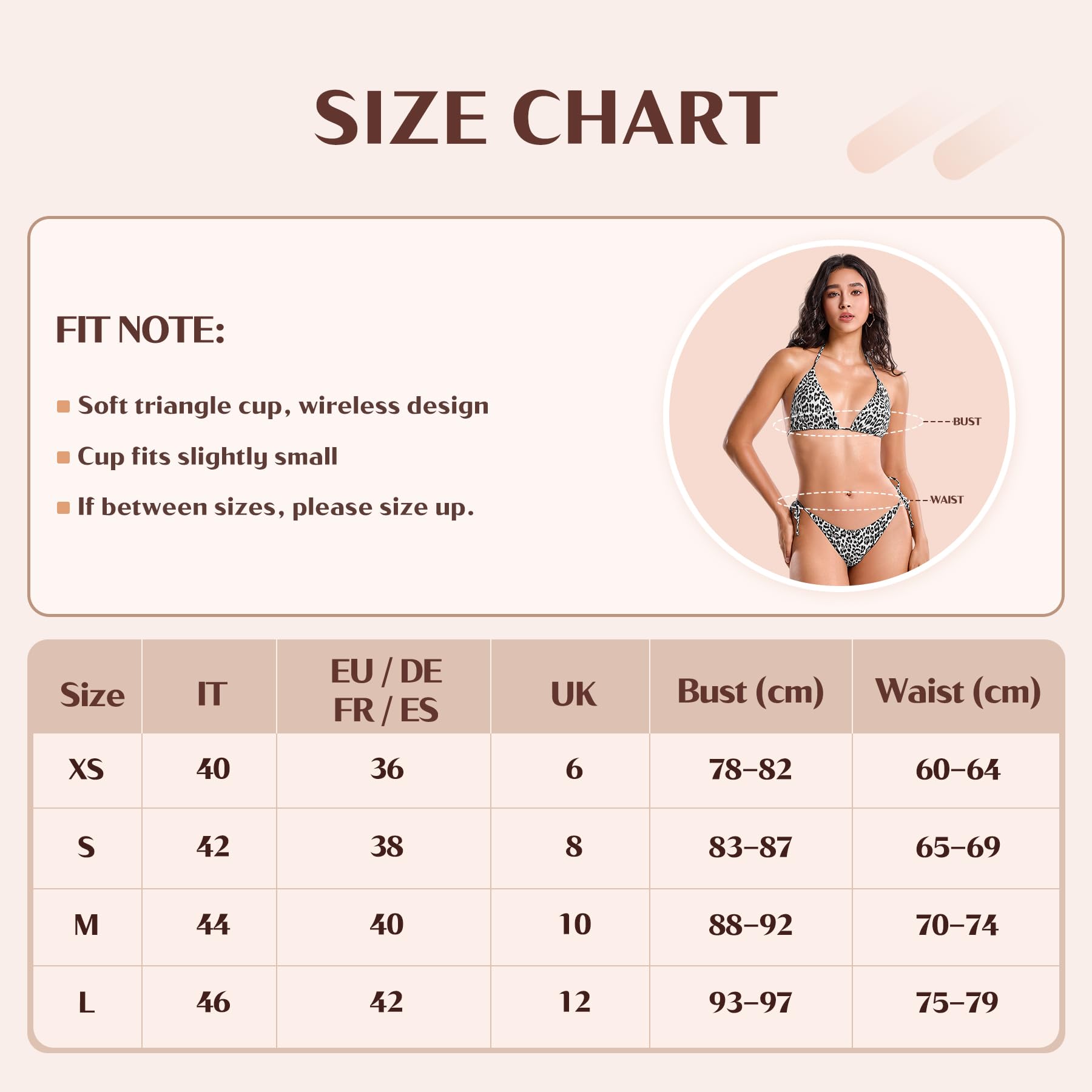 POWER FLOWER Bikini damskie 3-częściowe z nadrukiem w panterkę z krótkim rękawem, z długim rękawem, regulowany trójkątny strój kąpielowy