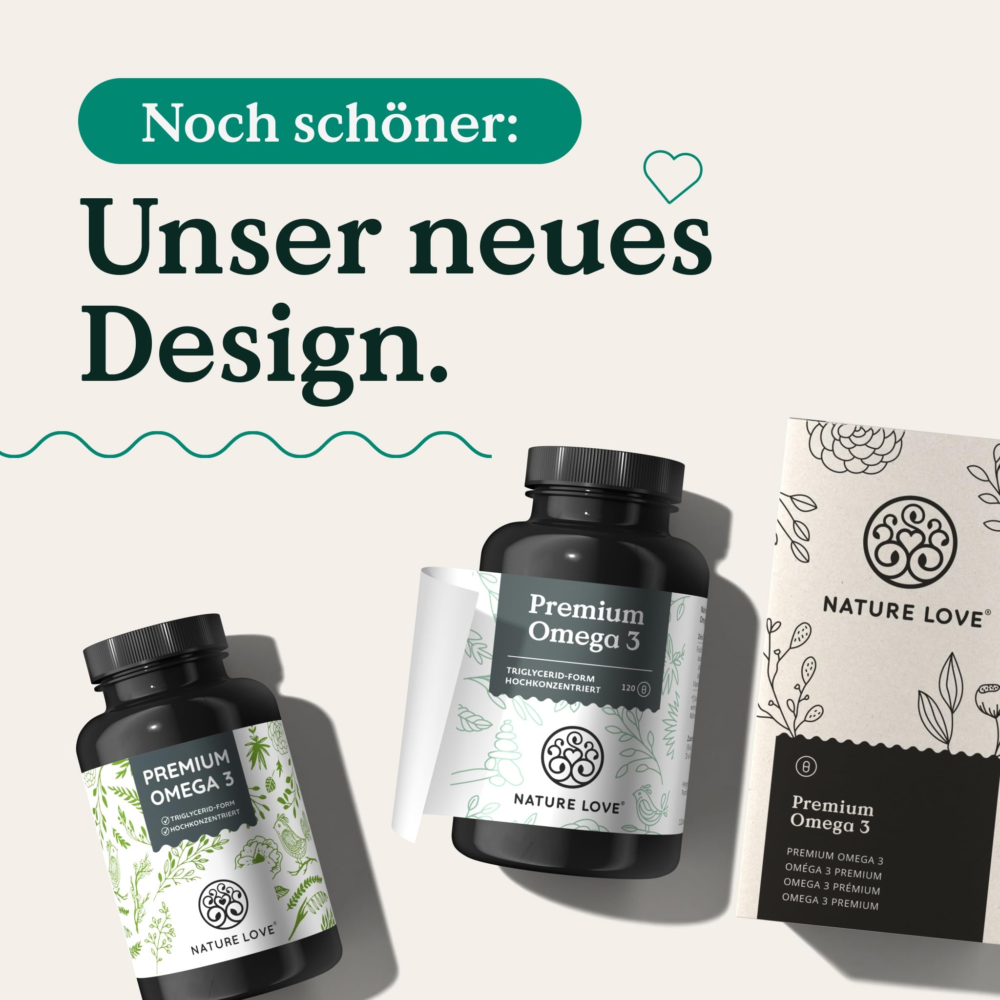 Nature Love Premium Omega 3 - hochdosiert - 1000mg pro Kapsel - 120 Kapseln | 80% EPA & DHA Anteil - hoch bioverfübar durch Triglycerid-Form - aus nachhaltigem Fischfang gewonnen
