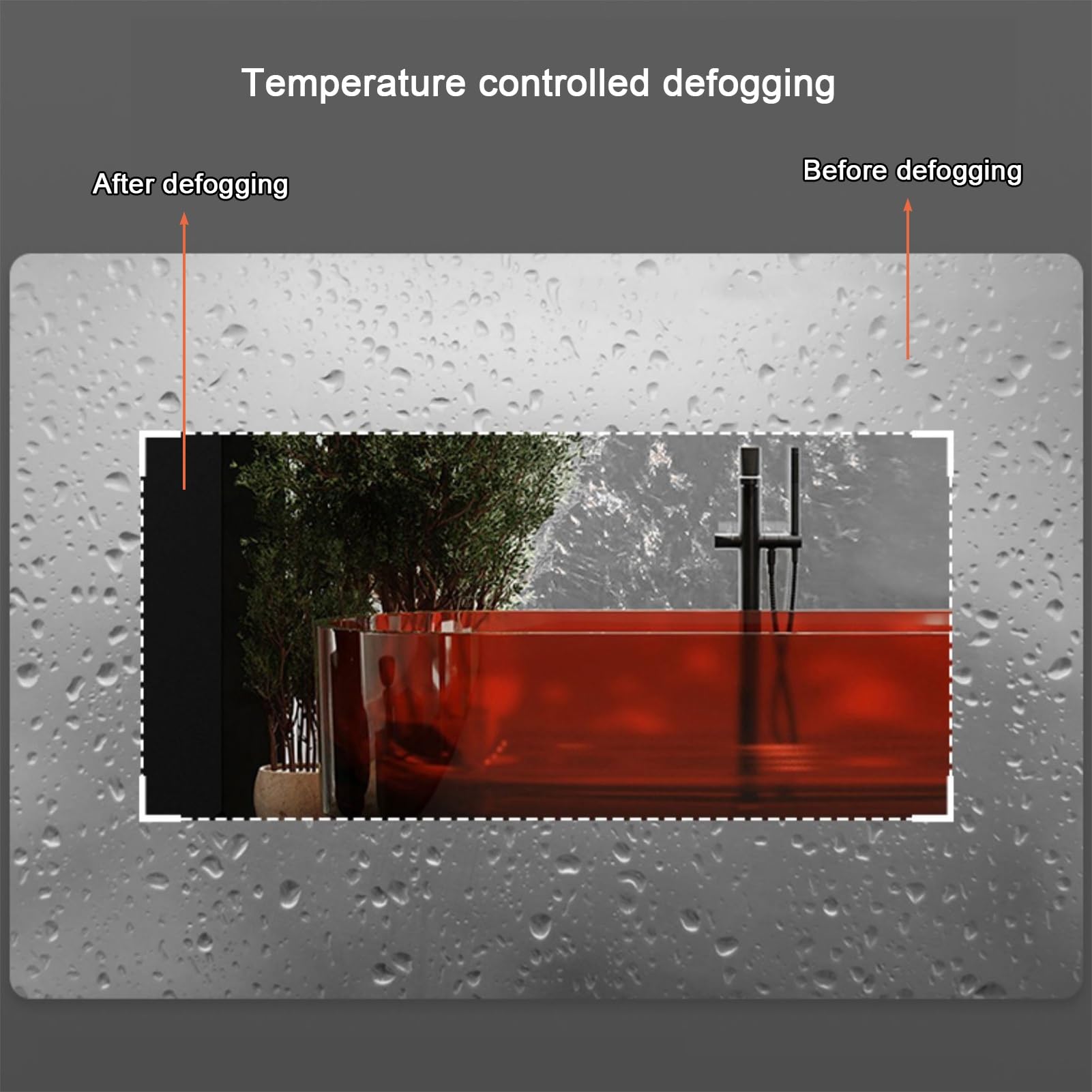 Beleuchteter Badezimmerspiegel zur Wandmontage, mit Anti-Beschlag-Funktion, Touch-Steuerung, Make-up-Duschspiegel, 3 Farben, dimmbar, wasserdicht, 60 cm