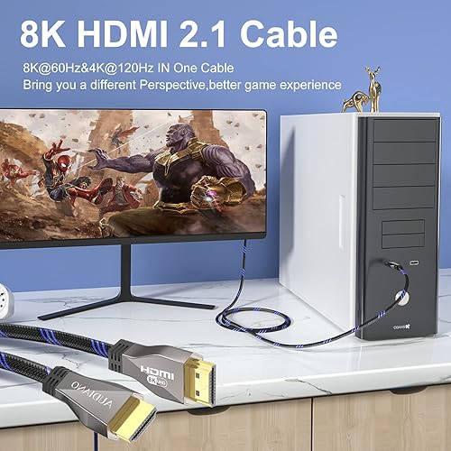 Miniatura 8 de Cable HDMI 2.1 de 8K, cable trenzado de nailon 3D de alta velocidad de 48 Gbps, soporta 8K 60Hz 4K 120Hz 144Hz, eARC Dolby Vision HDR 10, HDCP 2.2