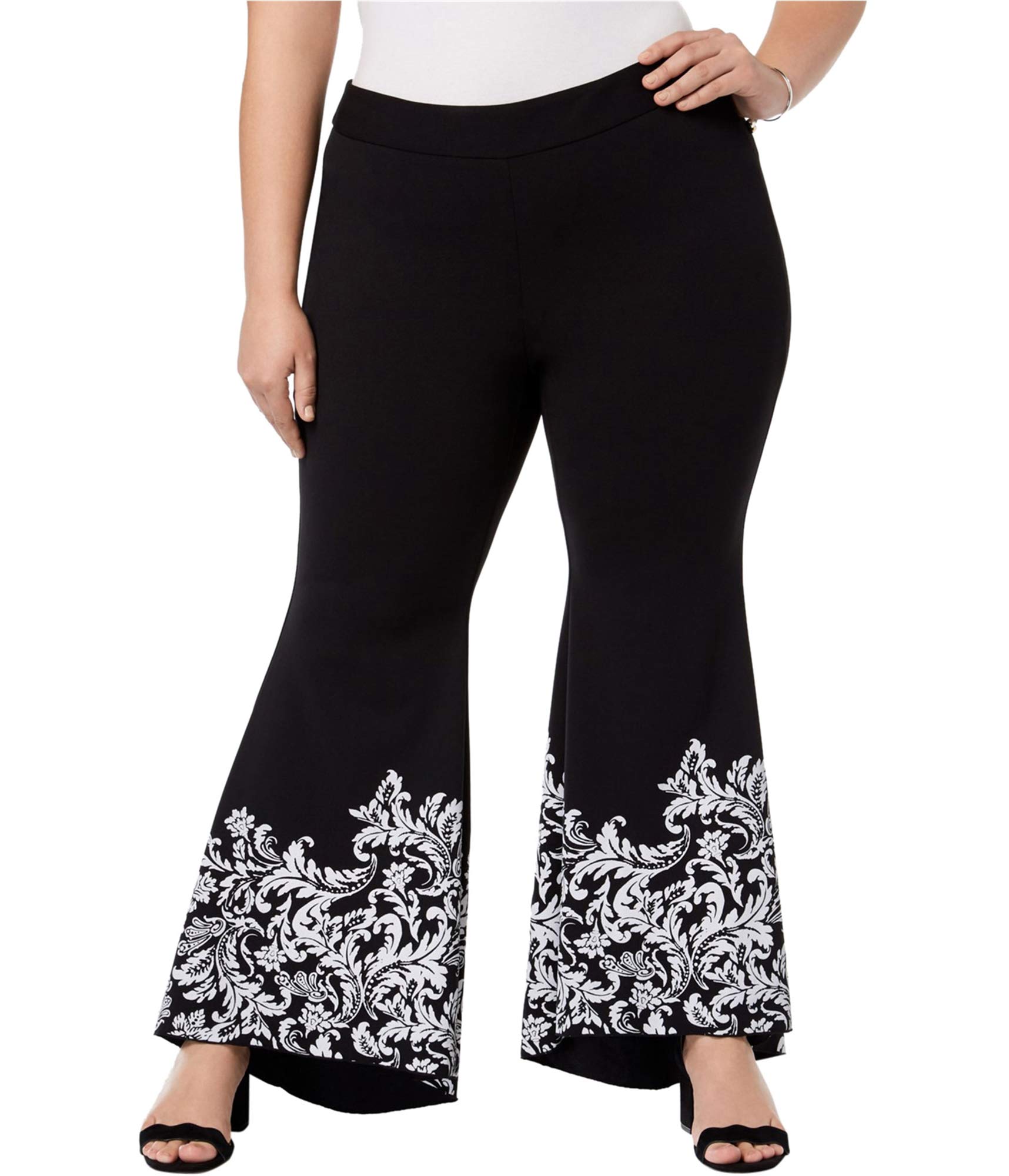 I-N-C Womens Scroll Tulip Casual Wide Leg Pants Black Plus Size 24W