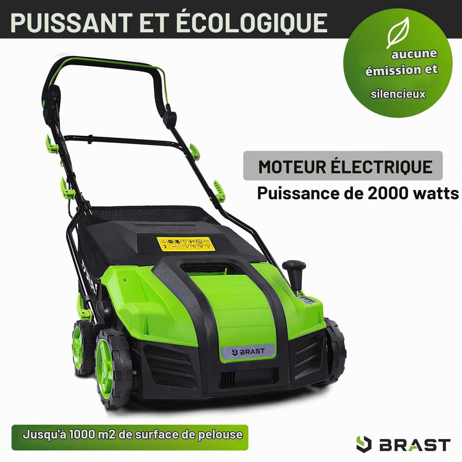 BRAST scarificateur électrique - 1800W largeur de travail 40cm, 2en1 rouleau scarificateur et aérateur, bac 55l - 3 MODÈLES diff. puissances - confortable à manier - scarificateur gazon électrique