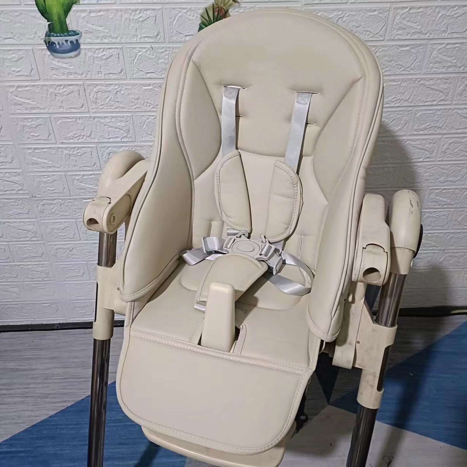 Arnés para silla de alimentación de bebé, cinturón de sujeción ajustable de 5 puntos, almohadillas de hombro de poliuretano, compatible con la mayoría de cochecitos y sillas altas