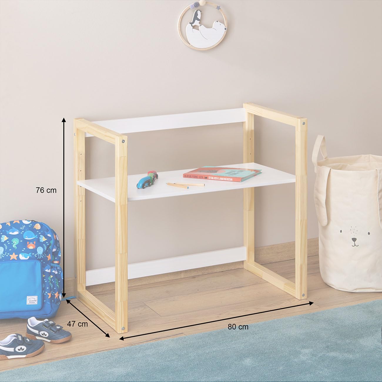 IDIMEX Kinderschreibtisch SUZA höhenverstellbar Massivholz Natur/weiß - Tischplatte in 4 Höhen verstellbar, ideal für kleine Räume, minimalistisches Design im Montessori-Stil