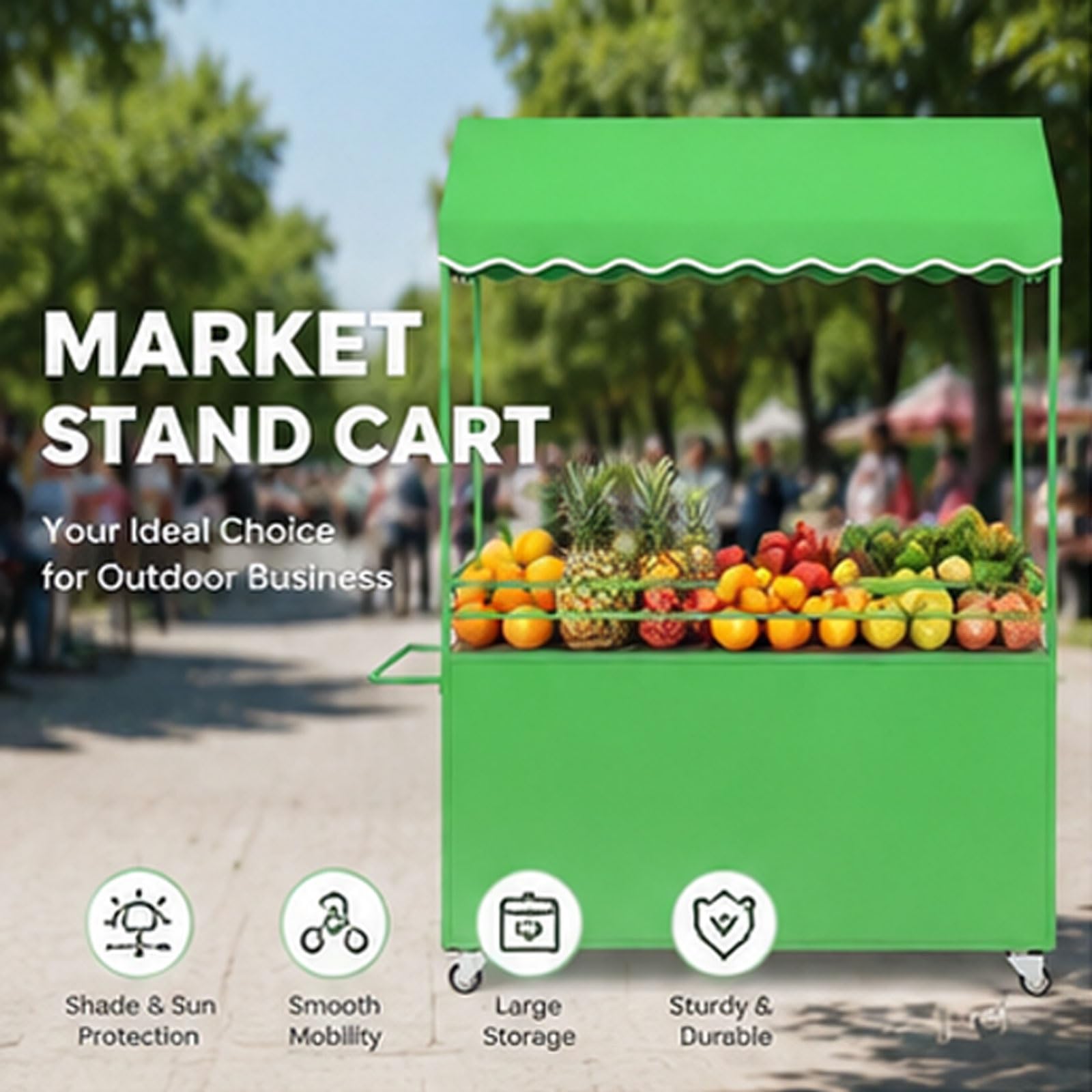 Carrello Venditore Portatile per Banco Mercato con Tettoia e Stand Espositivo per Mercato Agricolo e Rischio(Green,140cm/55in)