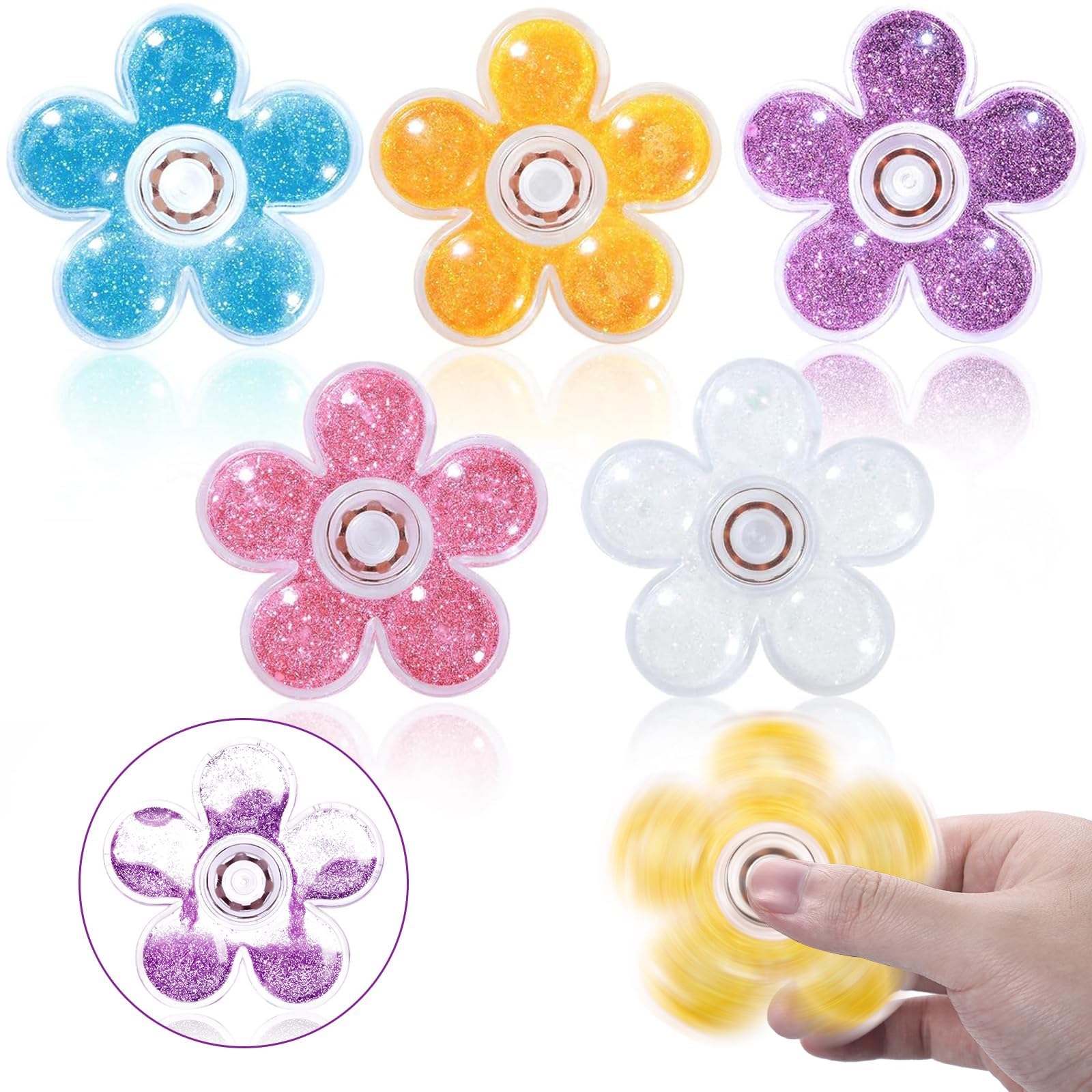 SCIONE 5Pack Fidget Spinners, Valentine Fidget Toys with Colorful Glitter for Adults Kids, Quiet Fidget Figette Toys for 8-12, Fidget Sensory Toys for School Classroom Prizes, Anxiety ADHD Autism Toys