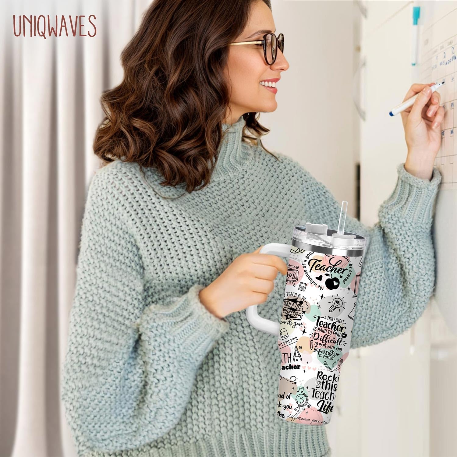 Teacher Gifts for Women,40oz Teacher Cup Tumbler with Handle Teachers Appreciation Gifts Ideas,Back to School Gift for Teachers Birthday Retirement Thank You Gift - Image 3