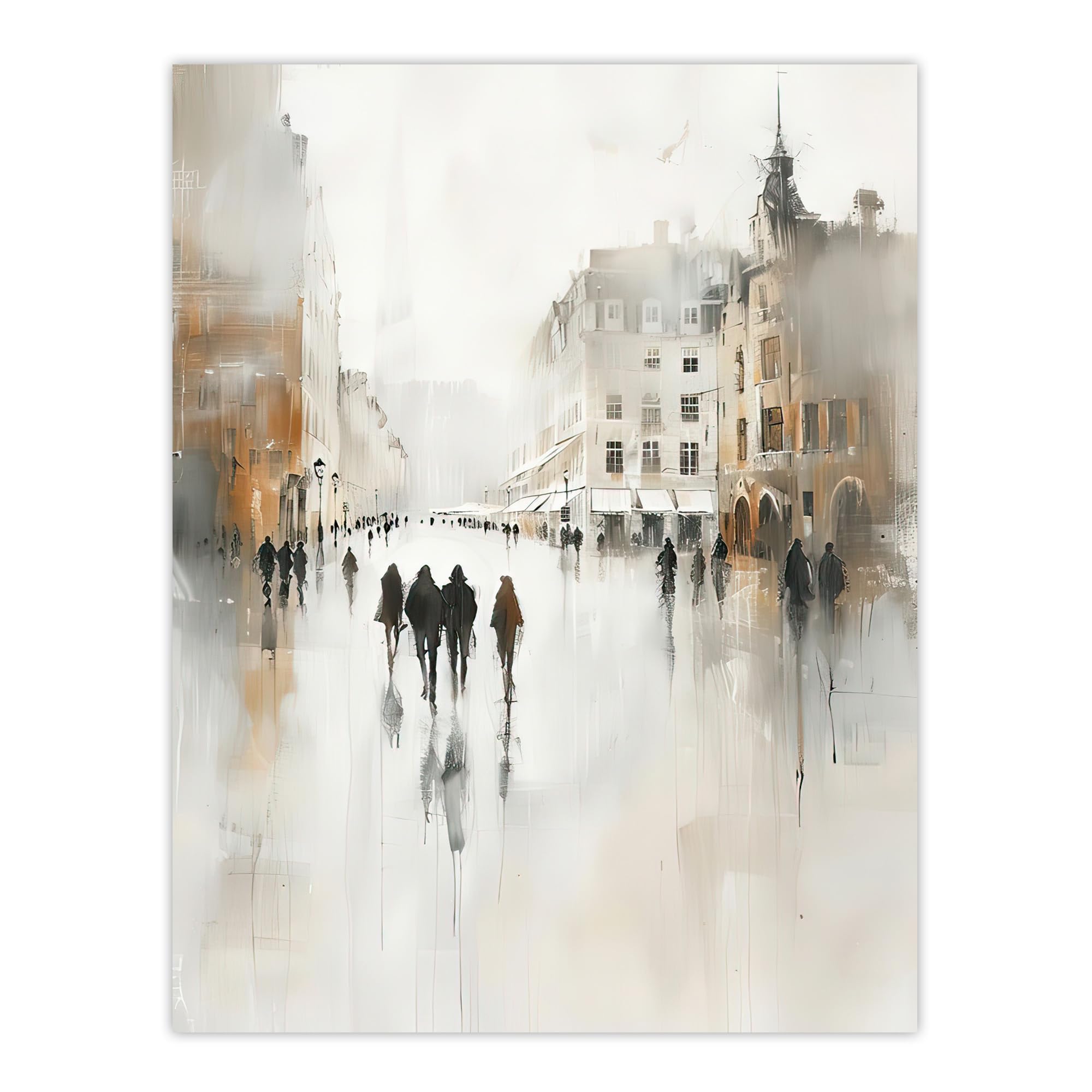 Artery8 - Wall Art Print - "Rainy Day in the City" Painting - Grey Cityscape - W18" x H24"