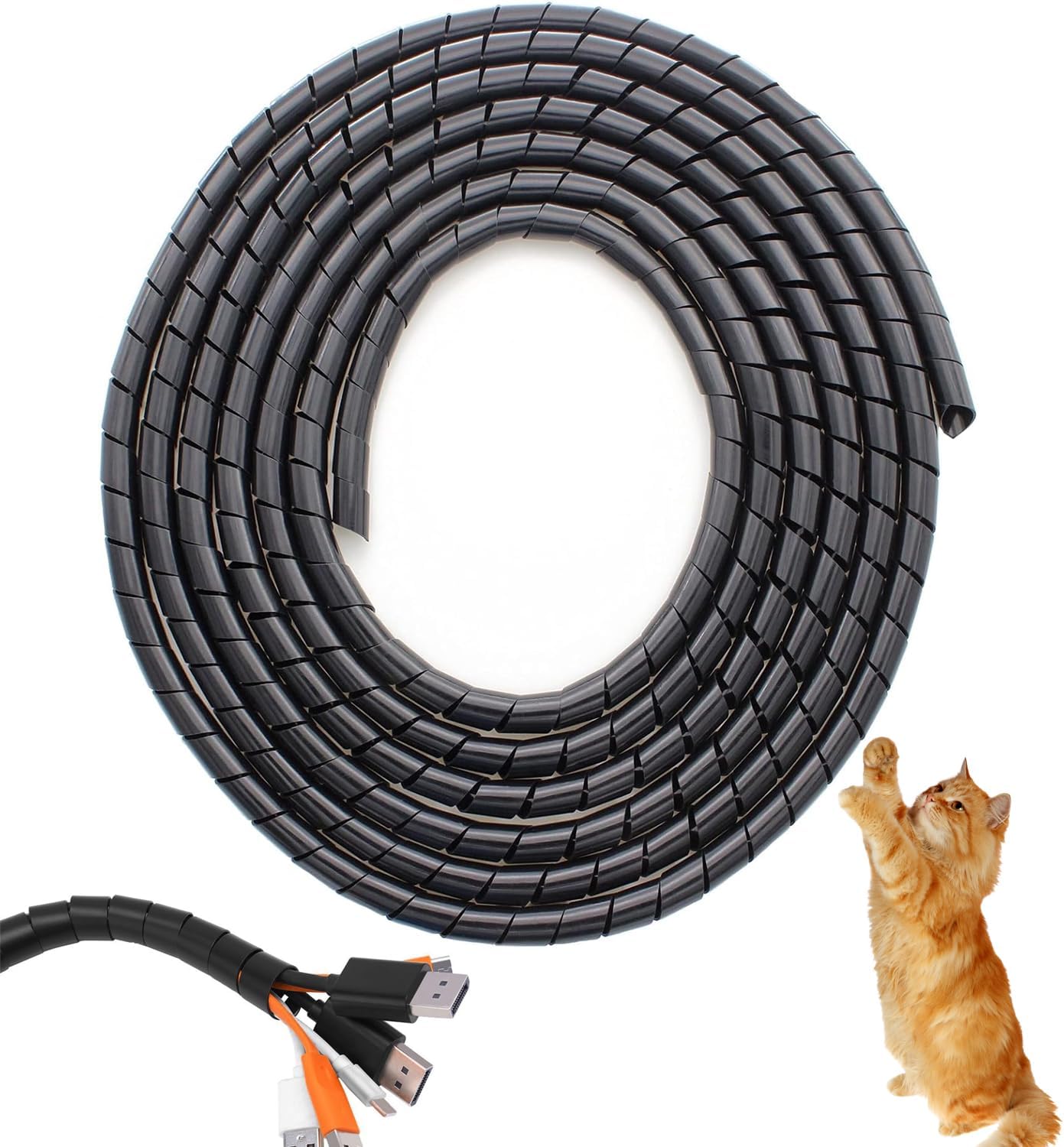 – 2Pack Spiral Cable Wrap, Black, 10m x 12mm, Cable Management Cover, Cord Cover and Detangler