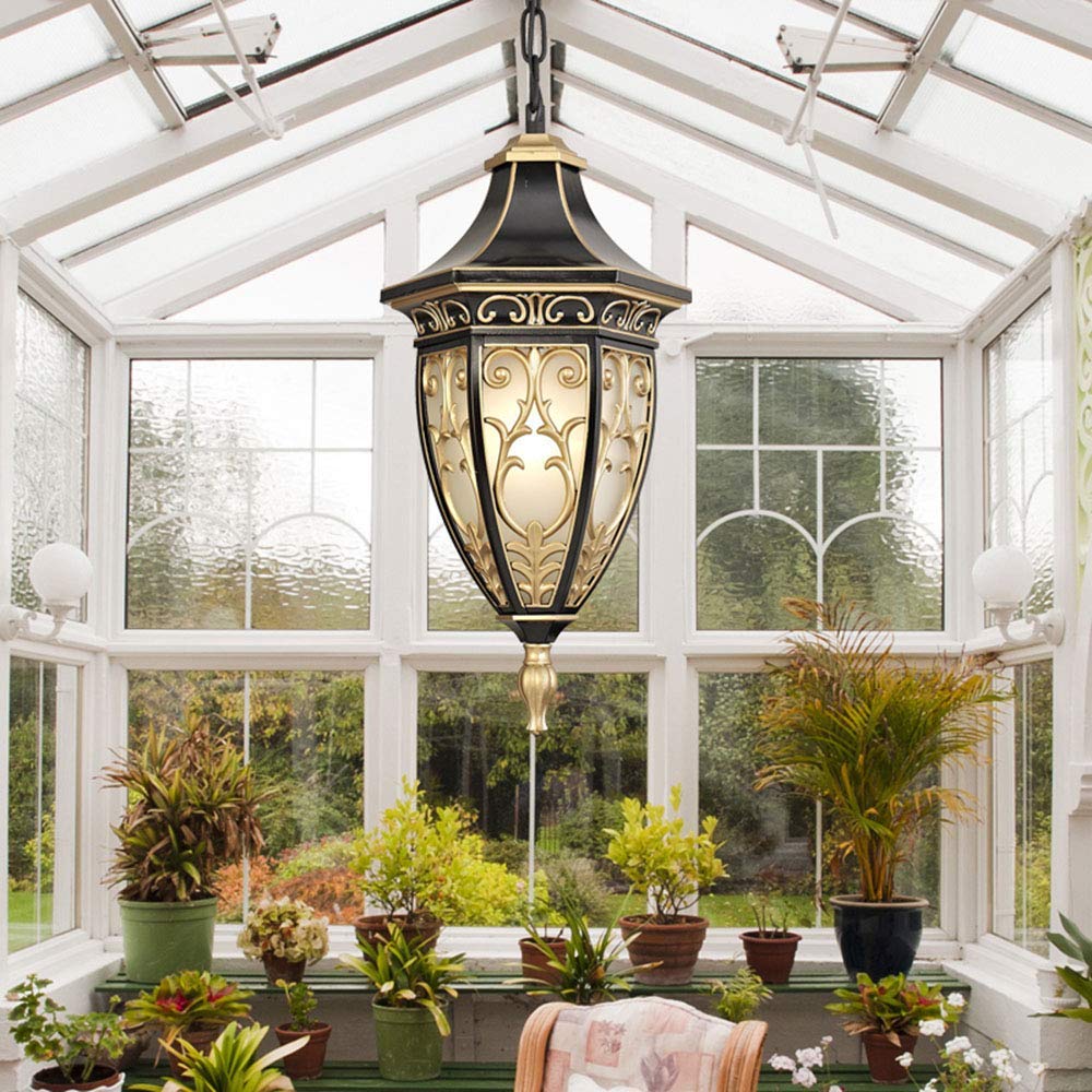 Lampa wisząca Czarne złoto Aluminium Szkło Zawieszenie Światło Wodoodporne lampy szopowe Vintage E27 Patio Lampy wiszące Rama winogronowa Altana Willa Namiot ogrodowy Jadalnia Lampy sufitowe Lampa