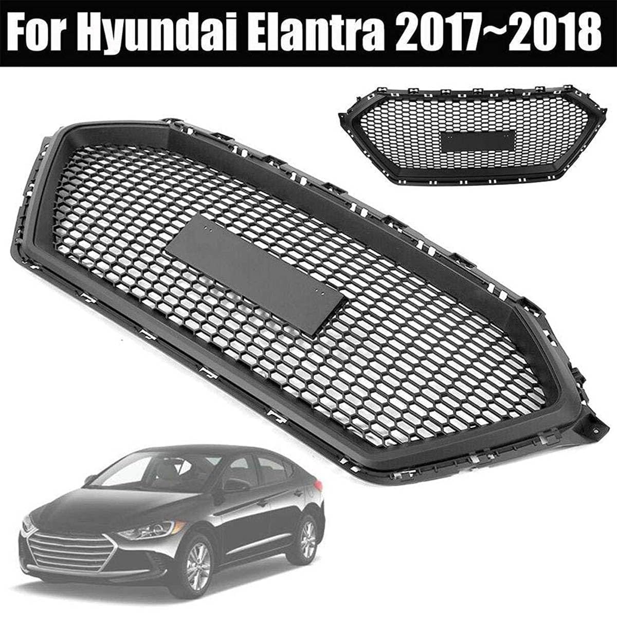 JX Gloss Black Front Upper Bumper Grille For 2017-2018 Hyundai Elantra – Direct Replacement