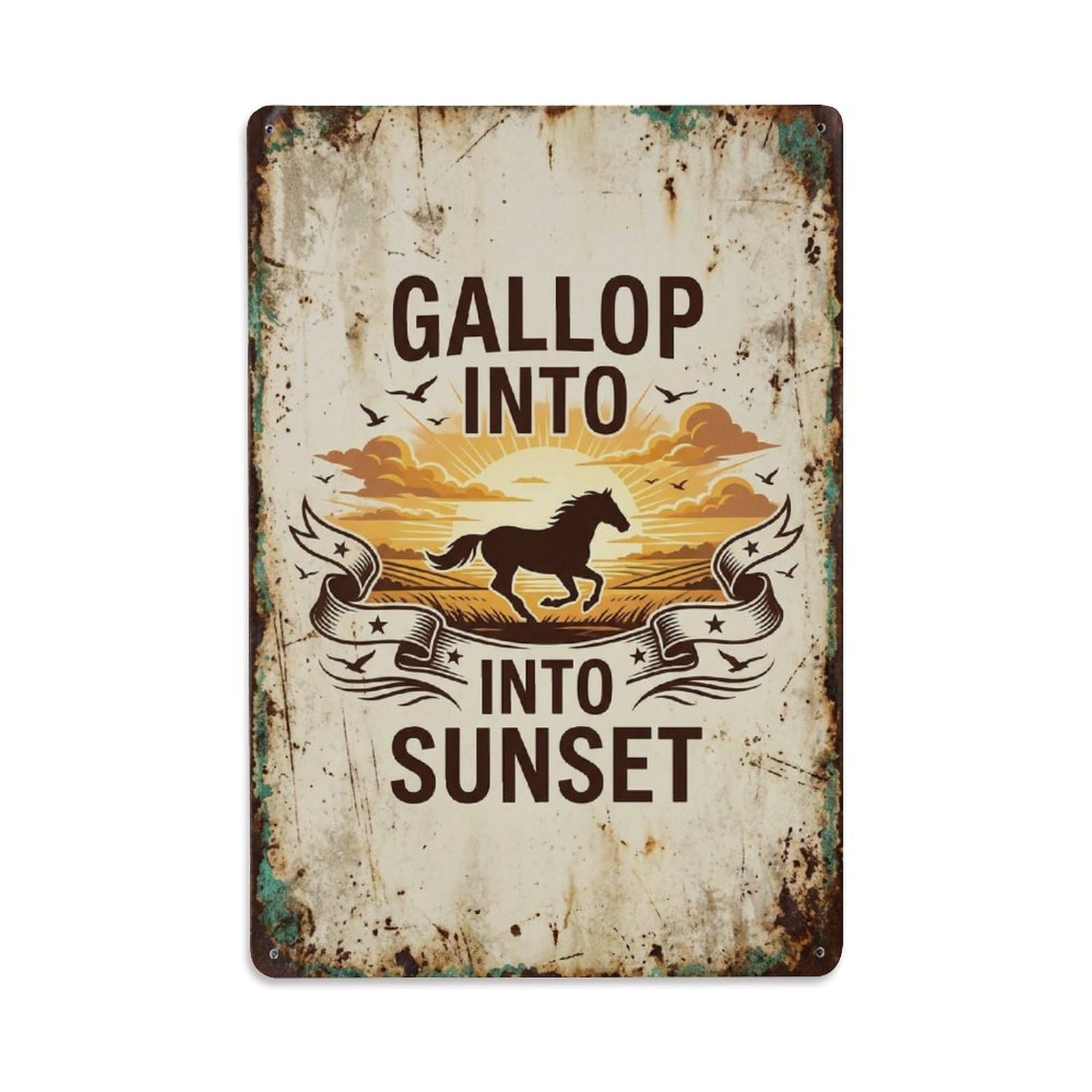 Gallop Into Sunset Horse Freedom Metal Tin Sign