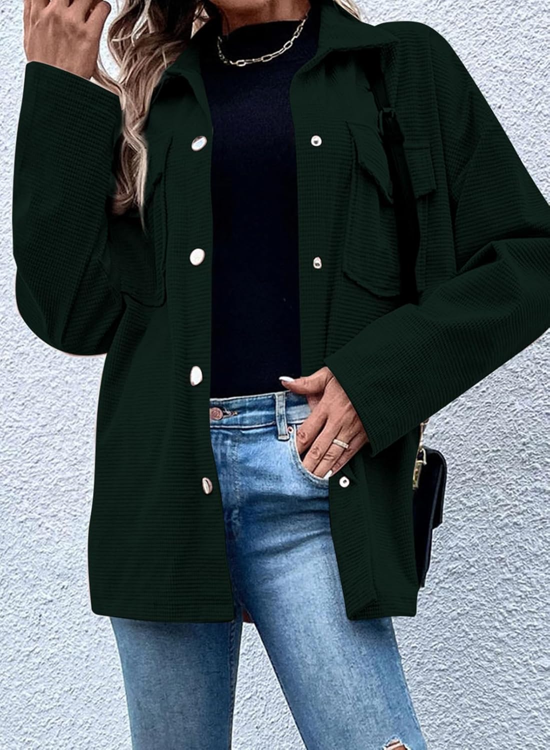 Astylish Womens Waffle Knit Long Shacket Jacket Oversized Casual Blouses Button Down Collared Dressy Shirts - Image 5