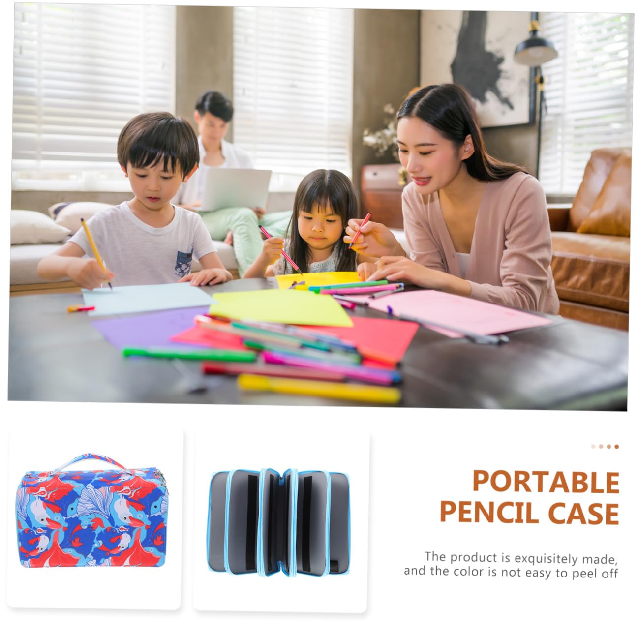 Artibetter Astuccio Portapenne Capiente Oxford Blu, Cerniera e Manico, 360 Elastici, per Scuola e Ufficio