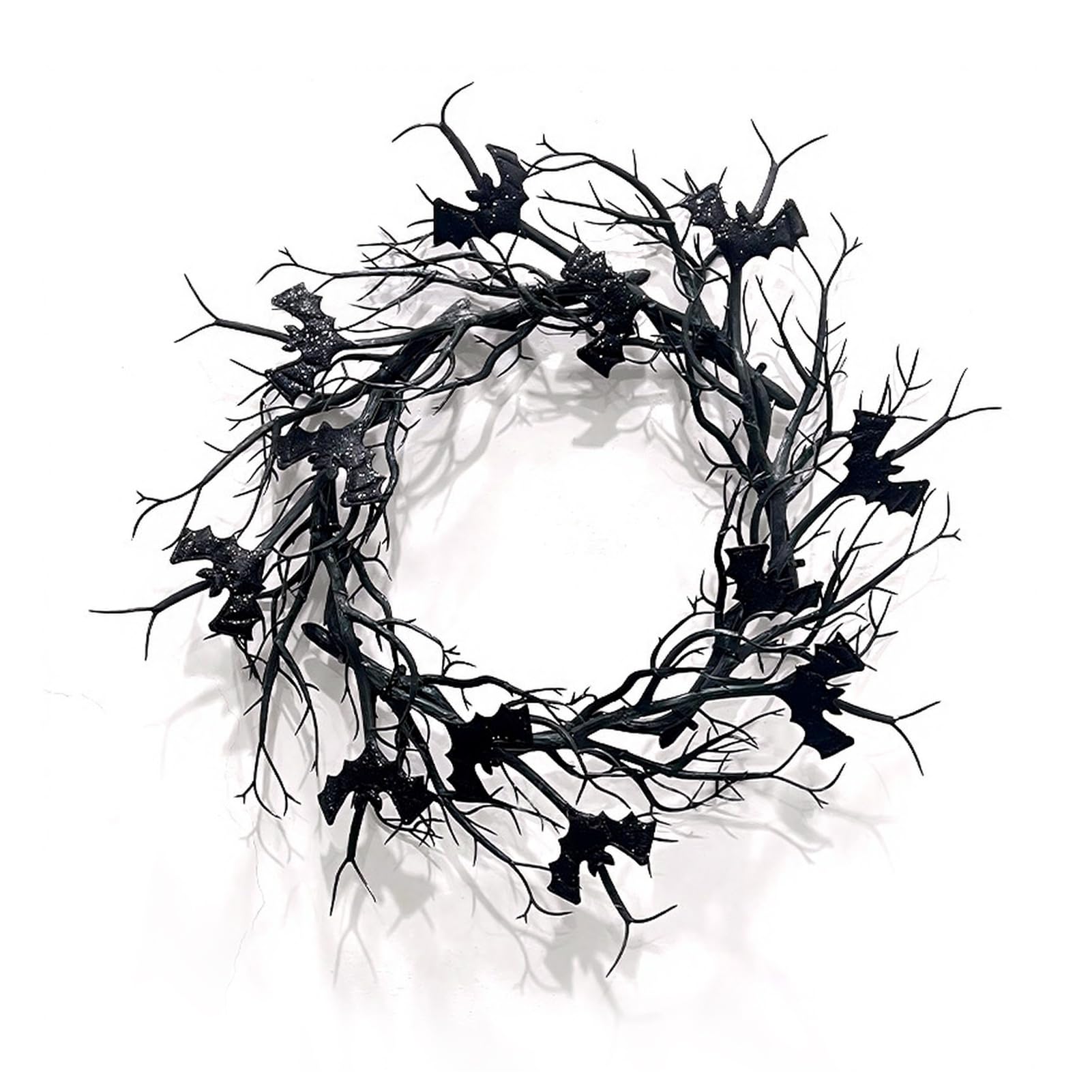 RetroNest Thorns Wreath Halloween Horror Decoration with Realistic Spiked Branches and Crow 45cm Black Dead Branch Spooky Wreath for Haunted House Door Window A