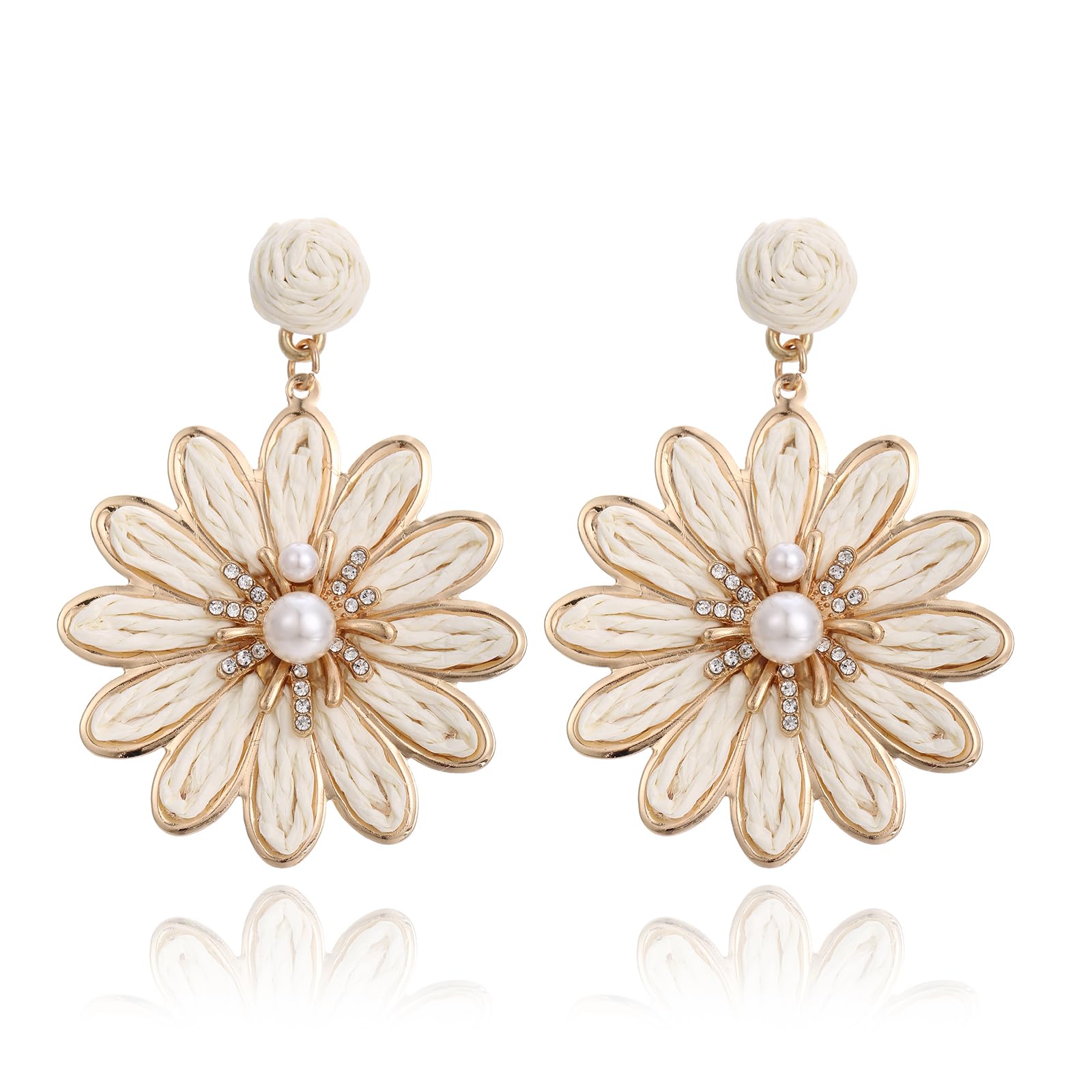RUOFFETA Boho Raffia Flower Earrings for Women – Lightweight Dangle Jewelry, Summer Beach Vacation Accessories