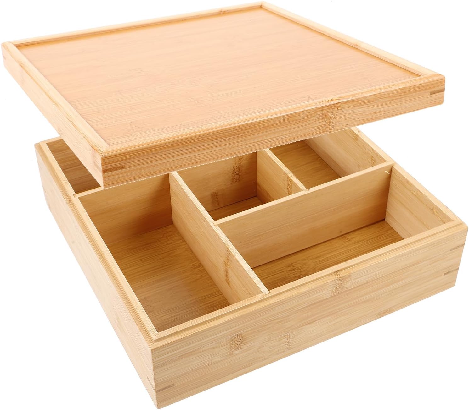 Bamboo Snack Platter with Lid, Divided Wood Tray for Candies