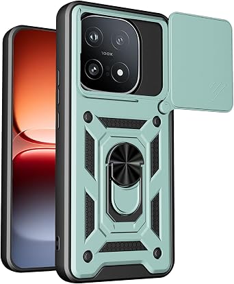 Phone Case for iQOO 15 Heavy Duty Rugged with Metal Ring Stand & Camera Cover, Slim Hard for Vivo iQOO 15 Case Military Grade Shockproof Protective, Men Boys Green